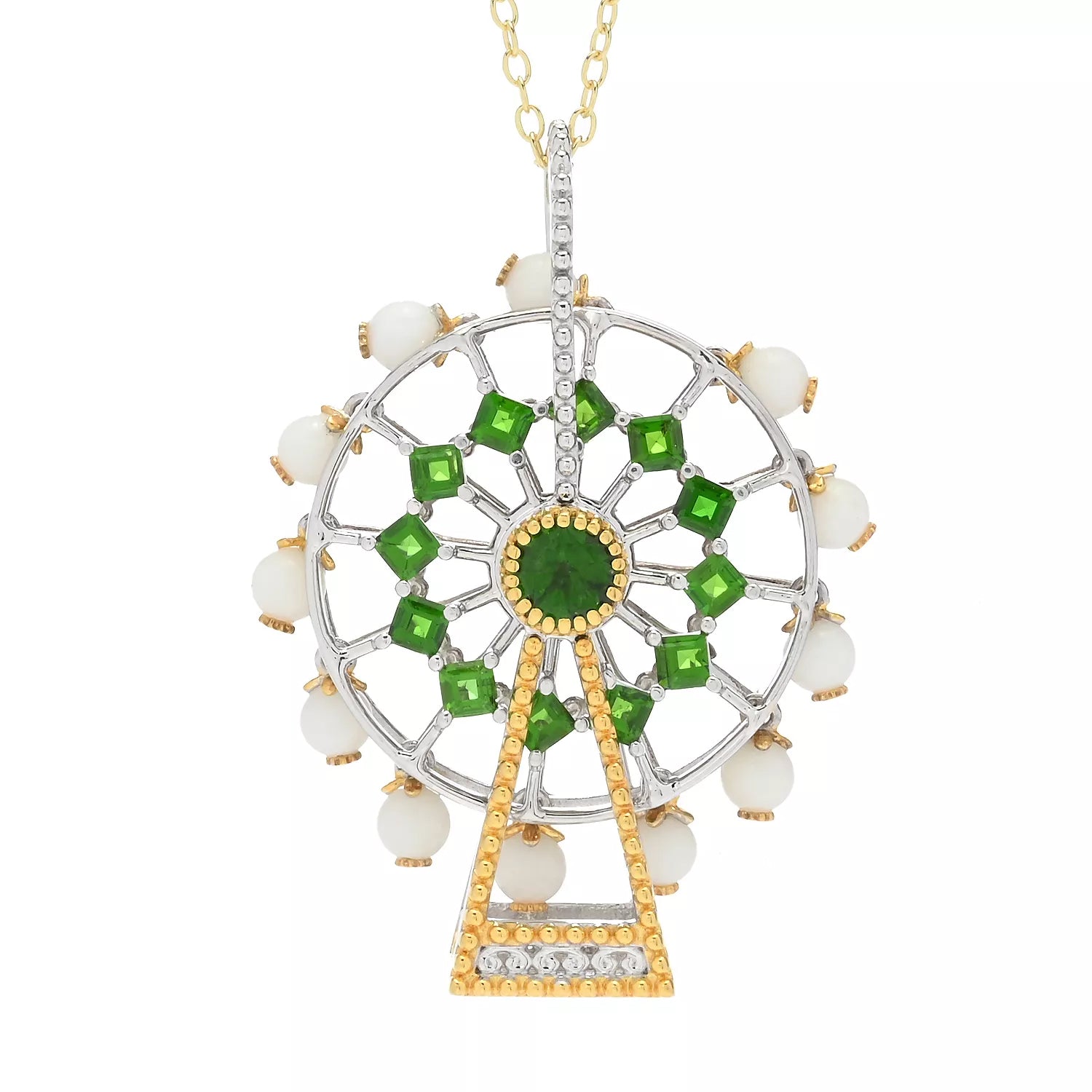 Gems en Vogue 2.66ctw Chrome Diopside & White Coral Ferris Wheel Spinner Pendant