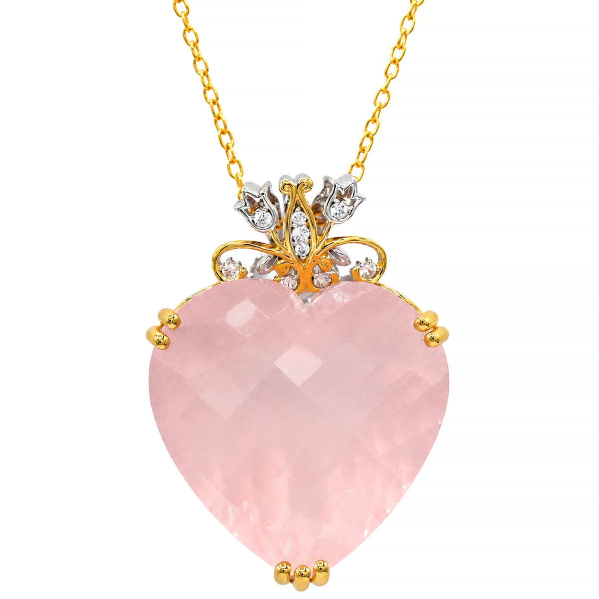 Gems en Vogue Pendentif Honker en Quartz Rose Taille Cœur de 50,18 carats et Zircon Blanc