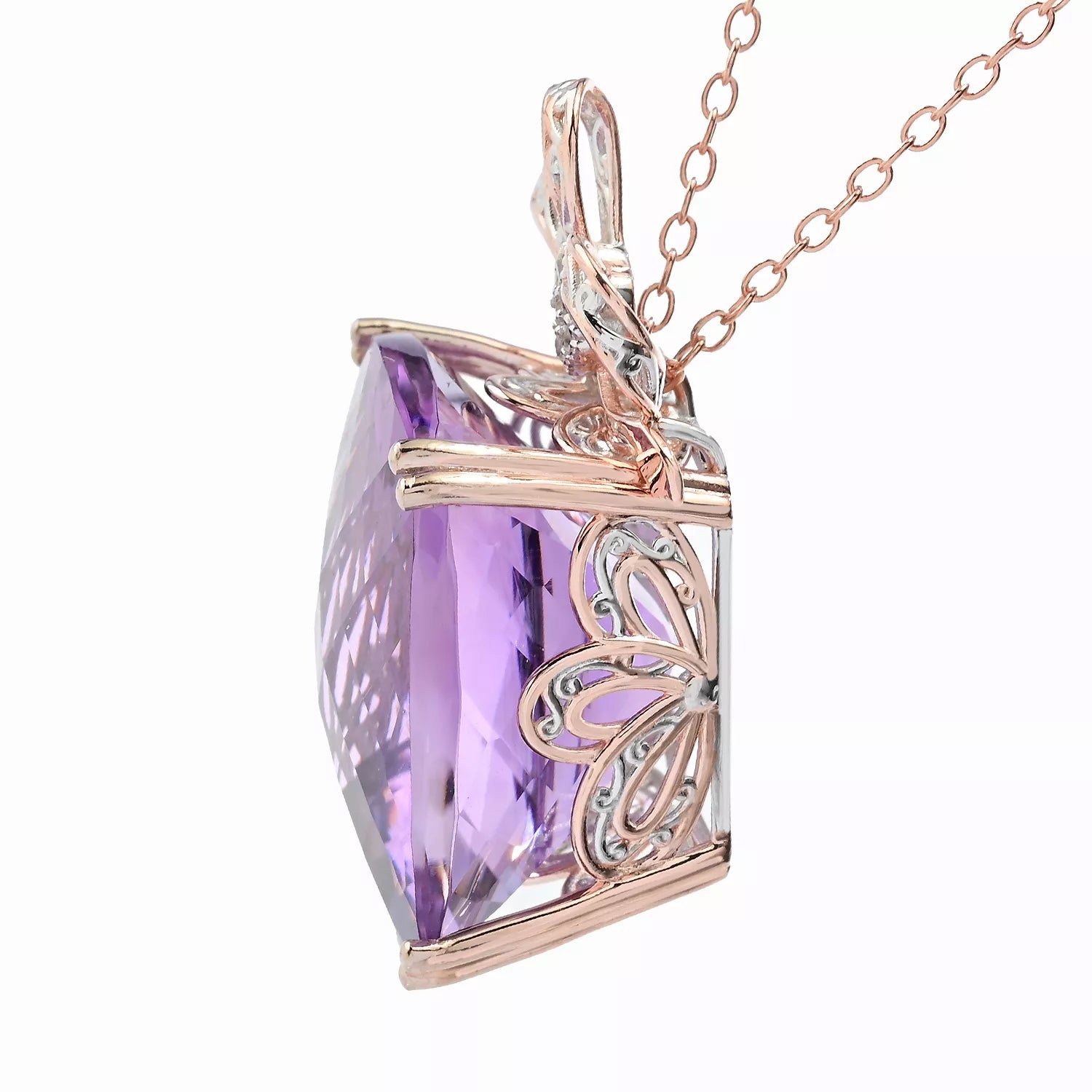 Gems en Vogue 50.16ctw Pink Amethyst & White Zircon Bow Honker Pendant