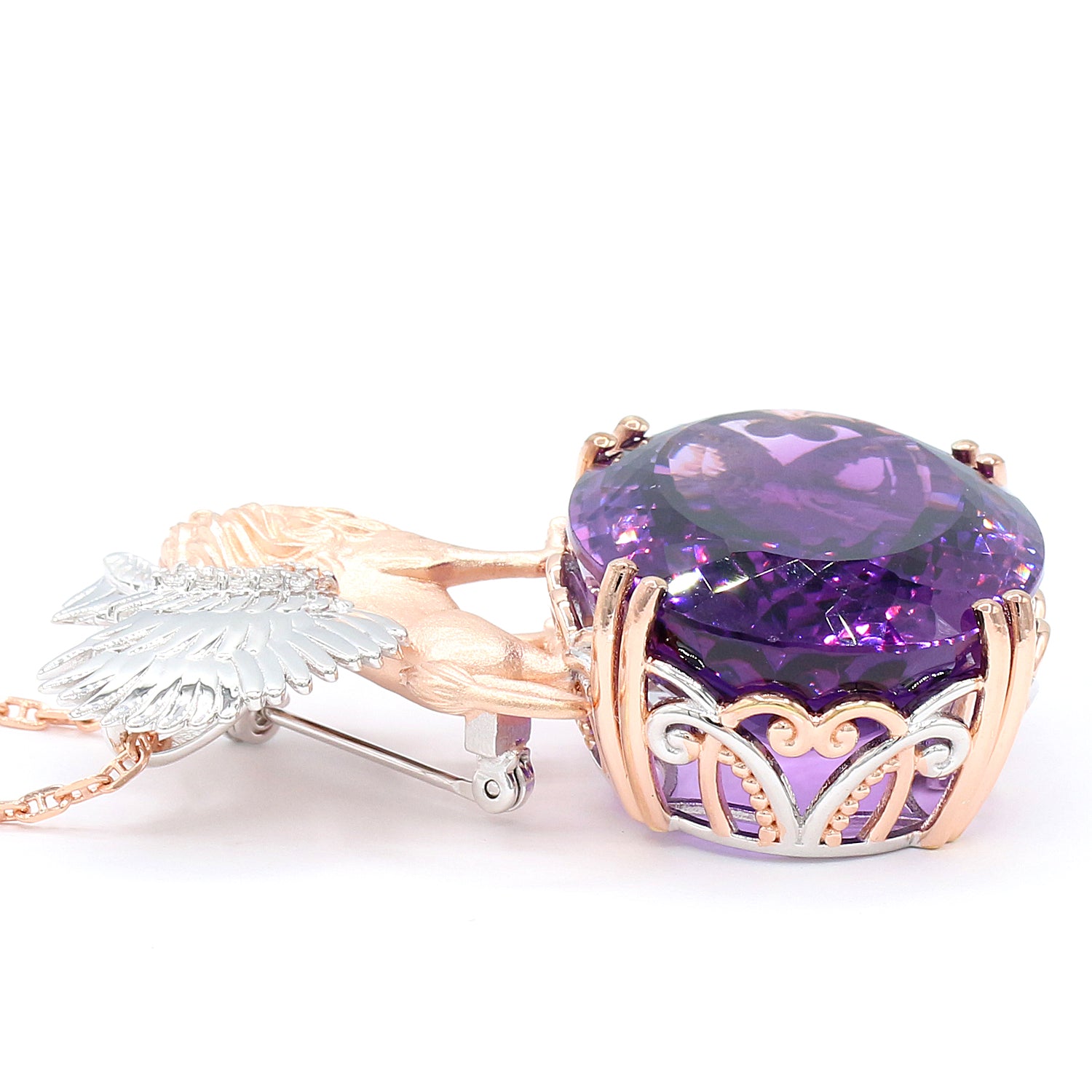 Limited Edition Gems en Vogue One-of-a-kind 75.13ctw Namibian Amethyst & White Zircon Griffin Honker Brooch/Pendant