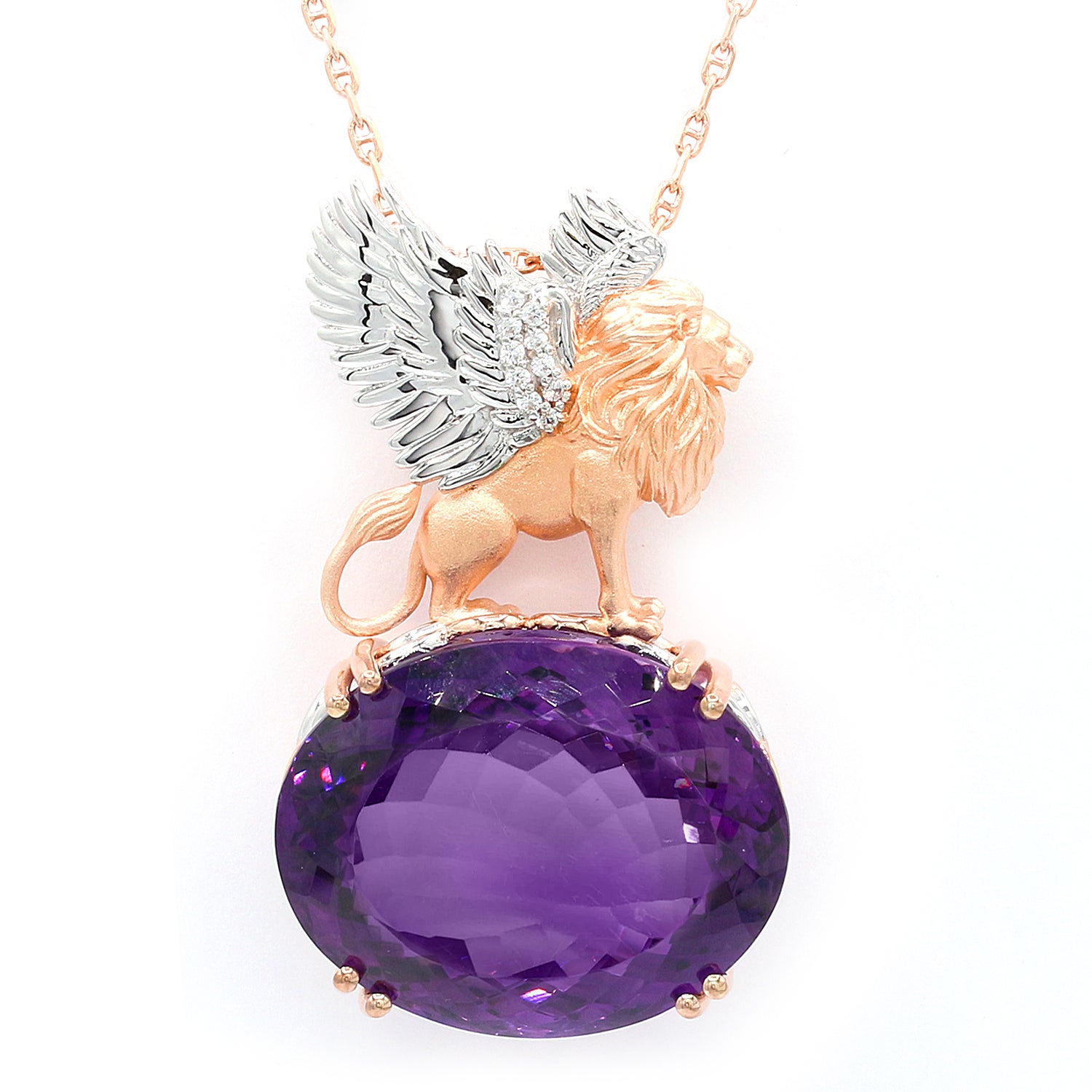 Limited Edition Gems en Vogue One-of-a-kind 75.13ctw Namibian Amethyst & White Zircon Griffin Honker Brooch/Pendant