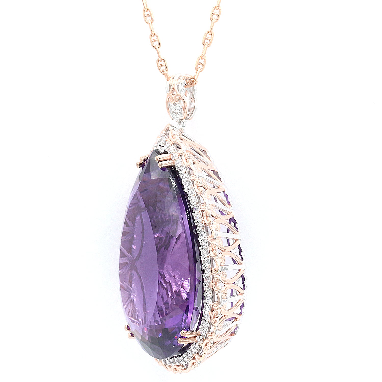 Limited Edition Gems en Vogue One-of-a-kind 75.06ctw Namibian Amethyst & White Zircon Halo Honker Pendant