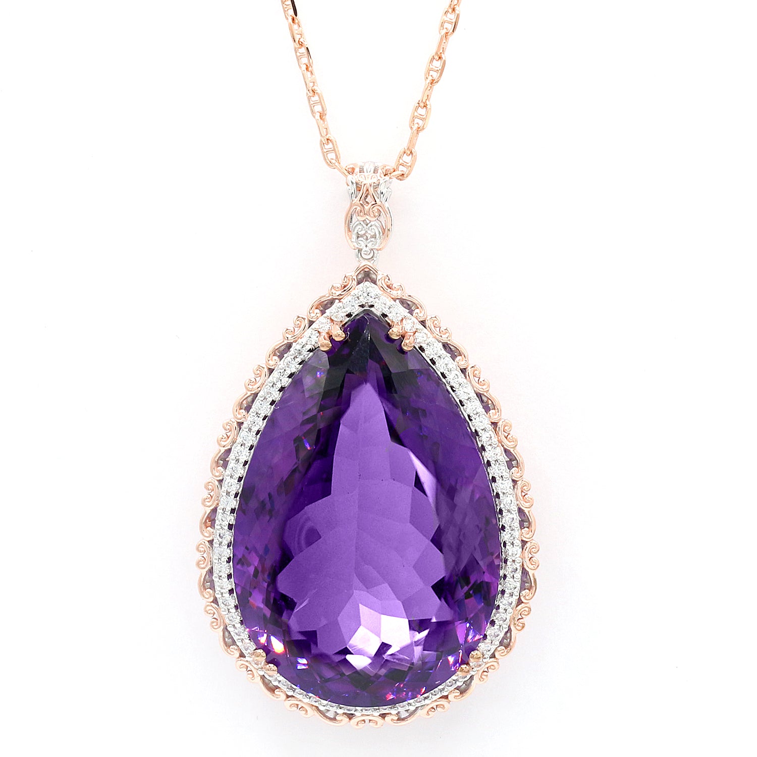 Limited Edition Gems en Vogue One-of-a-kind 75.06ctw Namibian Amethyst & White Zircon Halo Honker Pendant