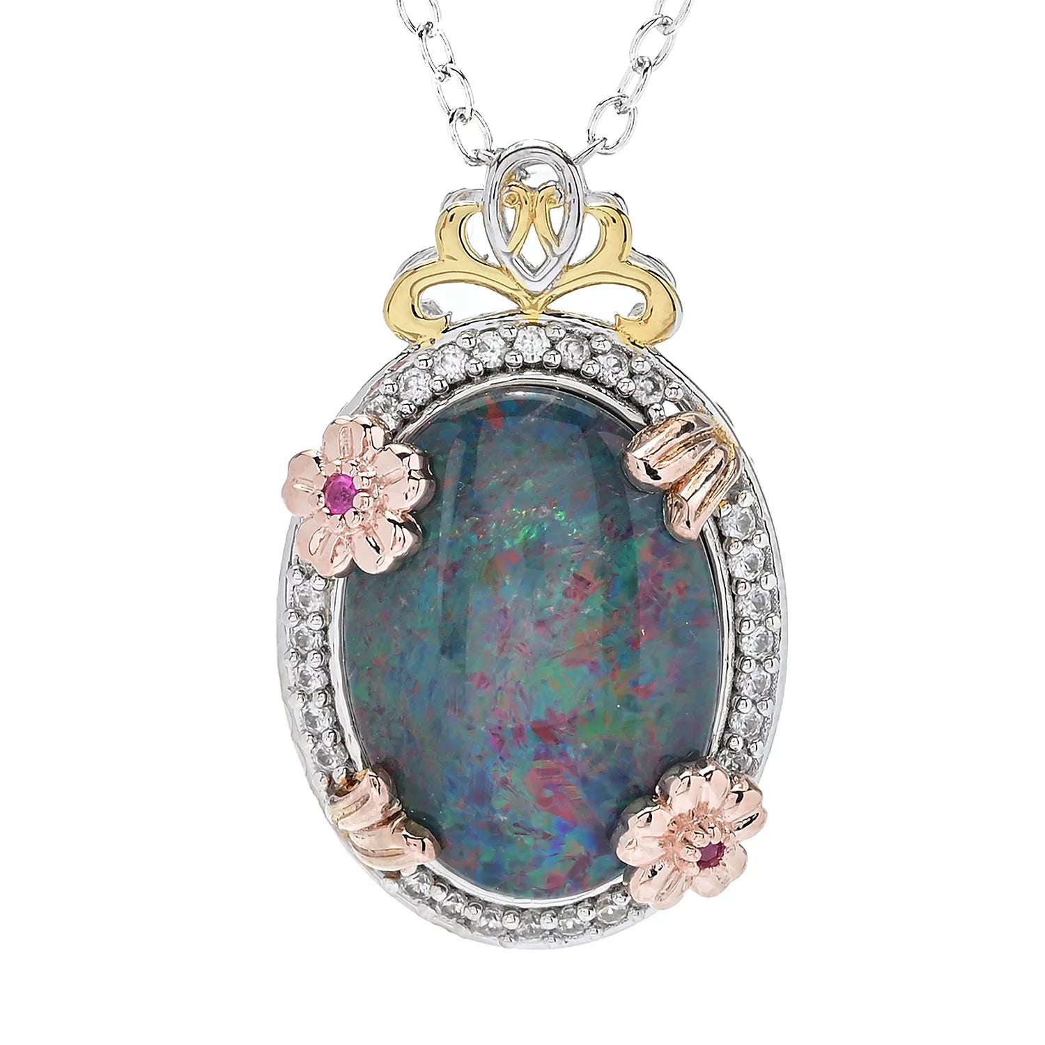 Gems en Vogue Australian Opal Triplet, Ruby & White Zircon Pendant