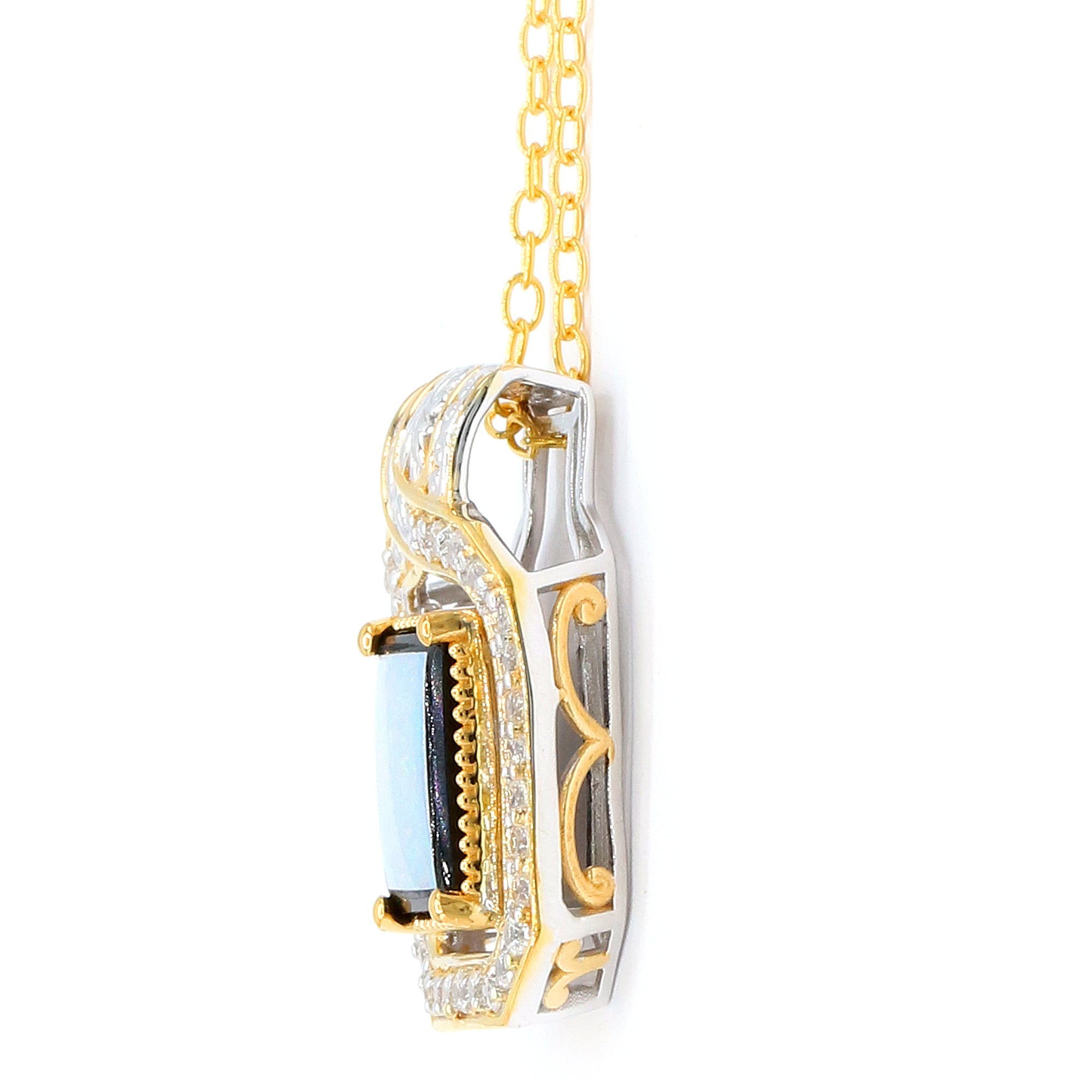 Gems en Vogue 24K Palladium Silver Opal with Black Onyx Inlay & White Zircon Pendant