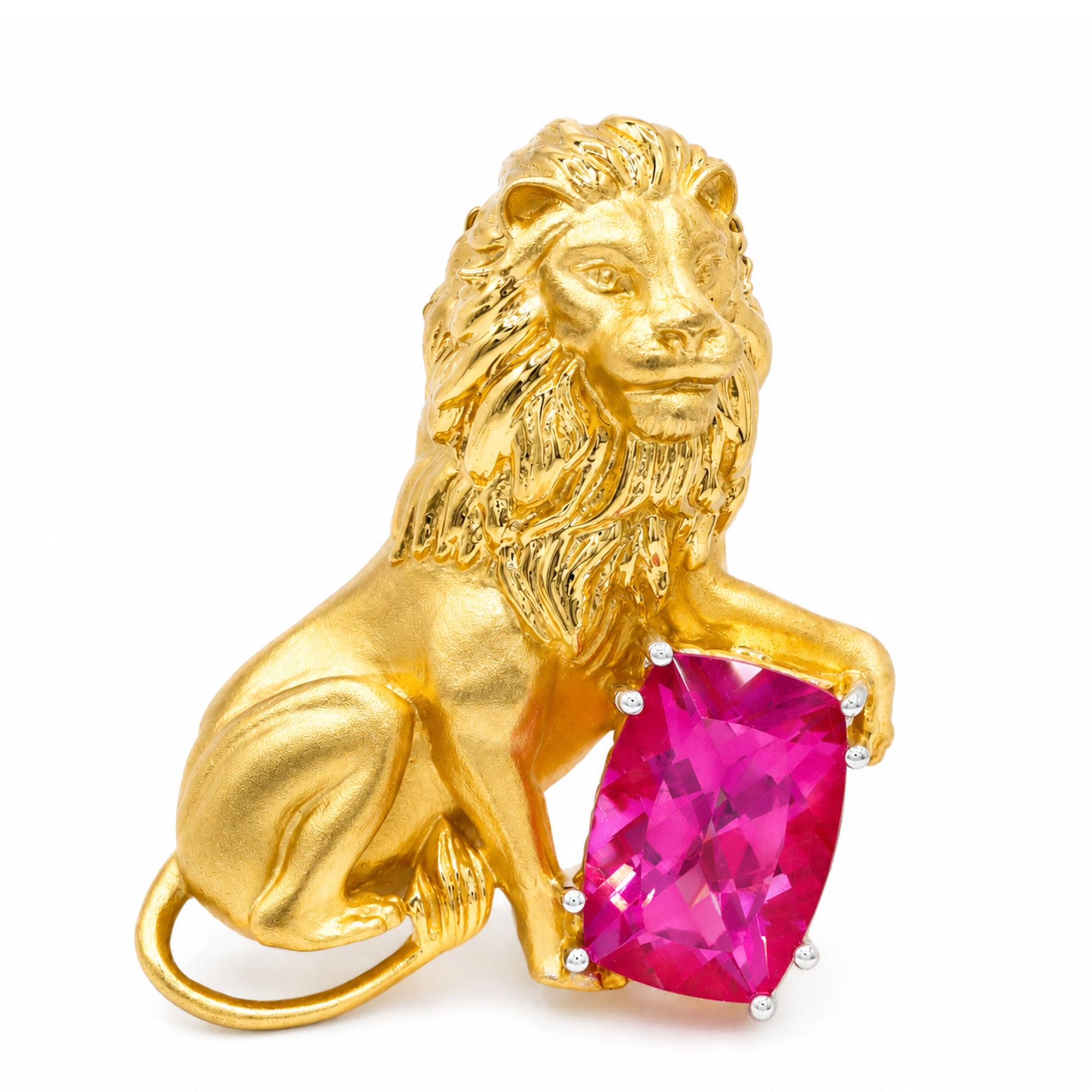 Gems en Vogue One-of-a-Kind 24K Palladium Silver 7.70ctw Pink Topaz Lion Brooch