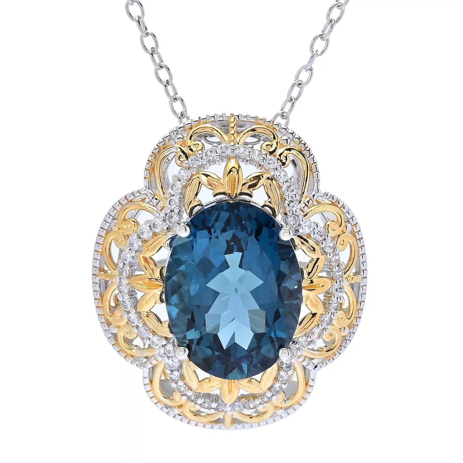 Gems en Vogue 11.50ctw London Blue Topaz & White Zircon Pendant