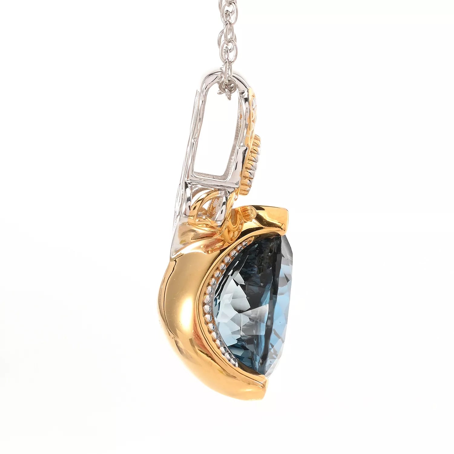 Gems en Vogue 8.59ctw Concave Cut London Blue Topaz & White Zircon Pendant