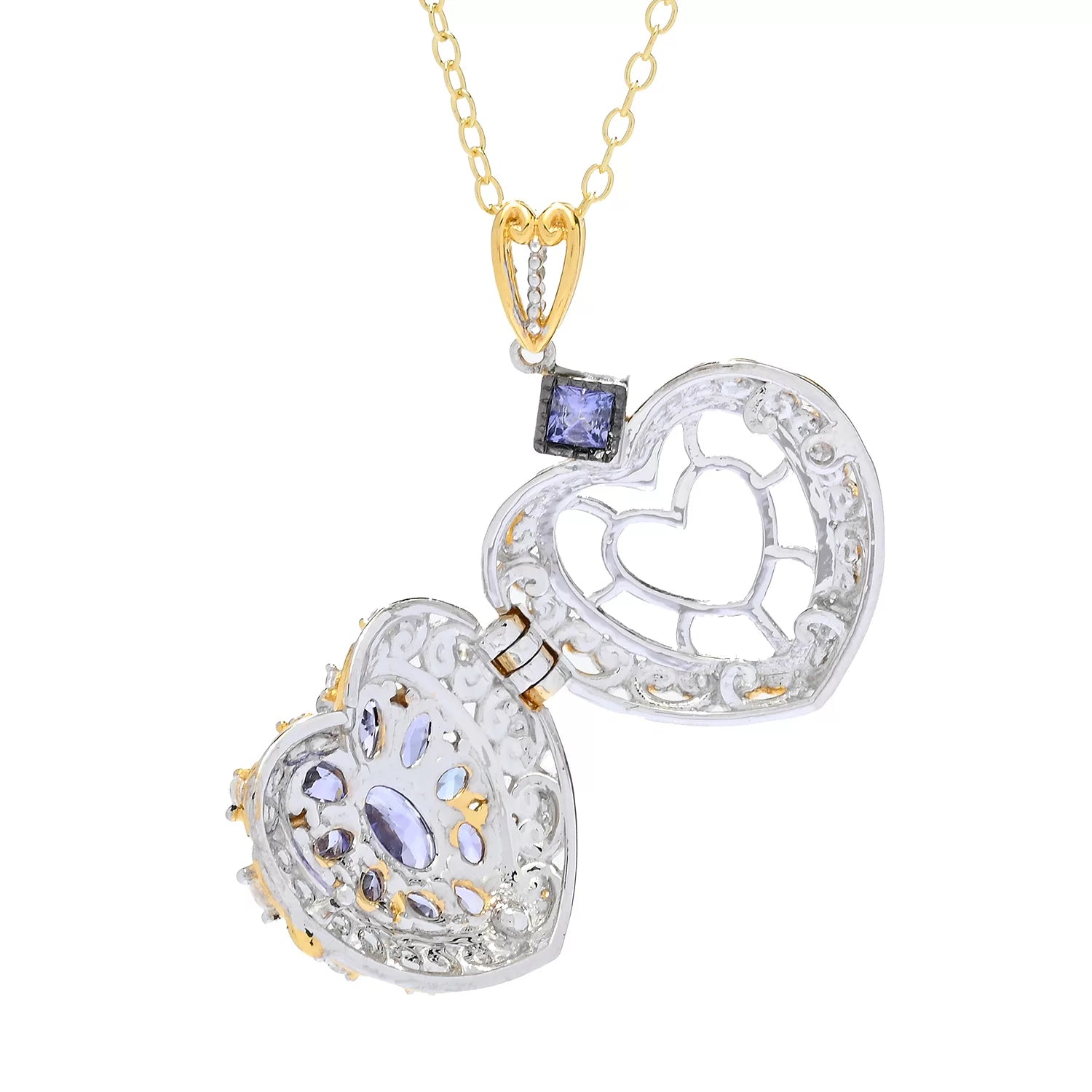 Gems en Vogue 3.00ctw Tanzanite & White Zircon Puffy Heart Locket Pendant