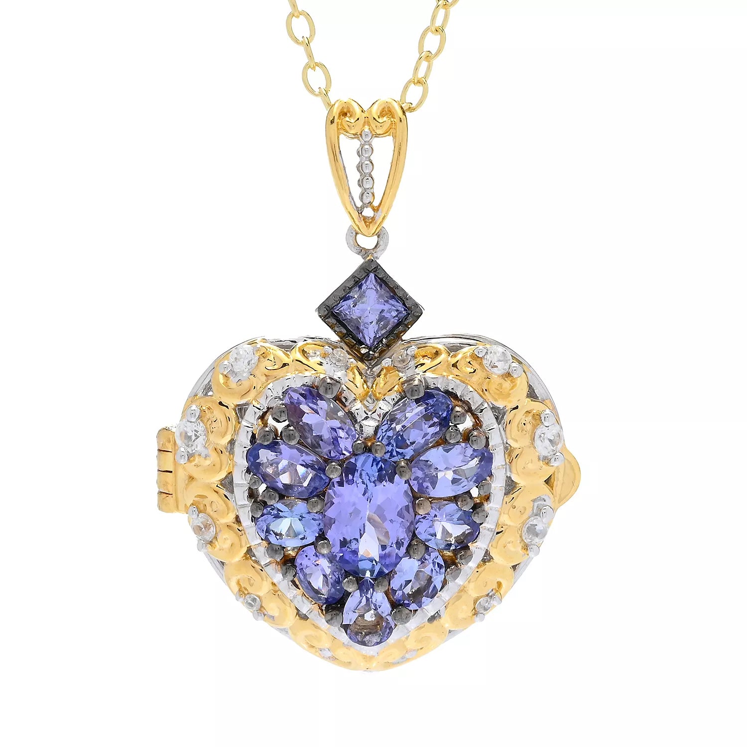 Gems en Vogue 3.00ctw Tanzanite & White Zircon Puffy Heart Locket Pendant