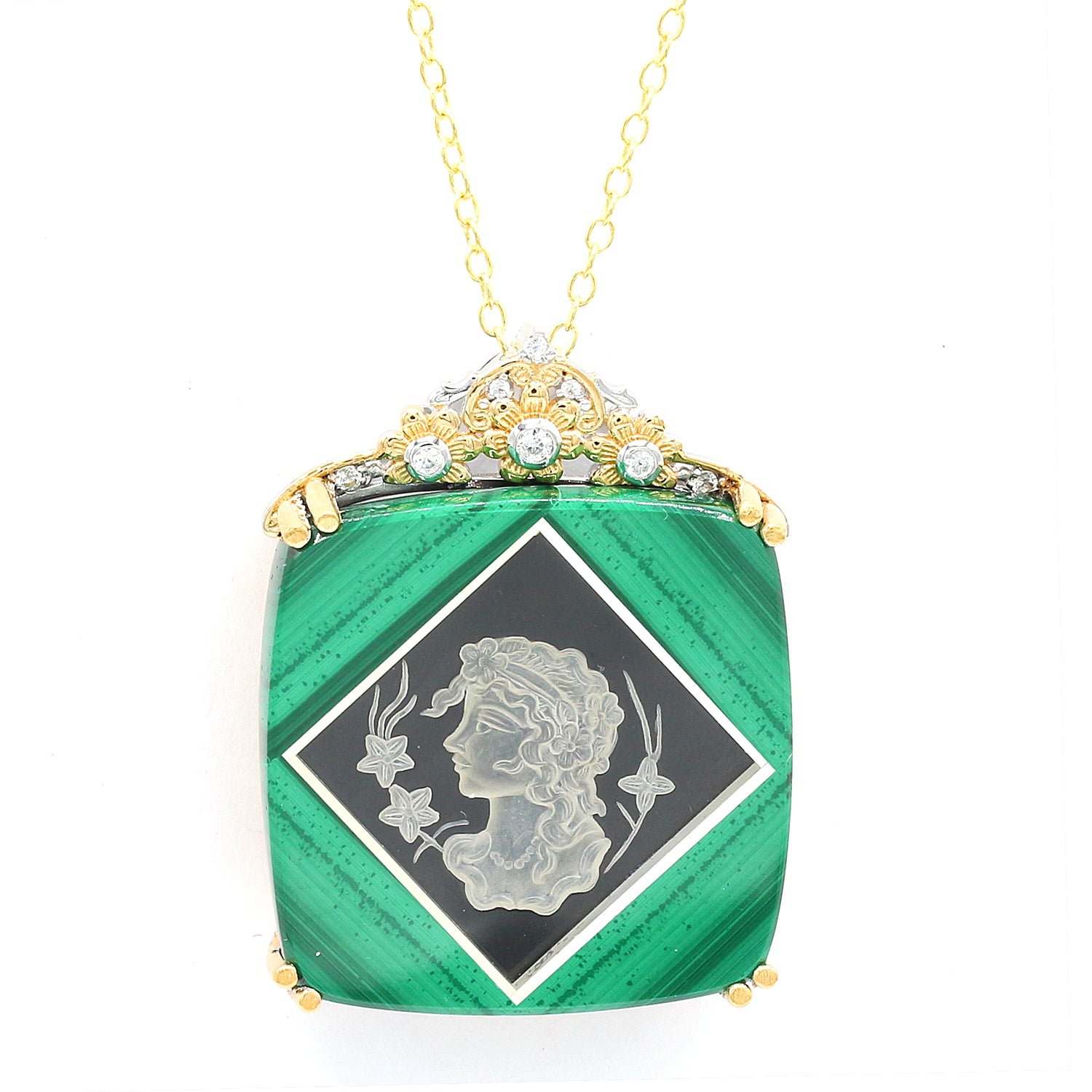 Limited Edition Gems en Vogue Malachite with Quartz & White Zircon Lady Pendant