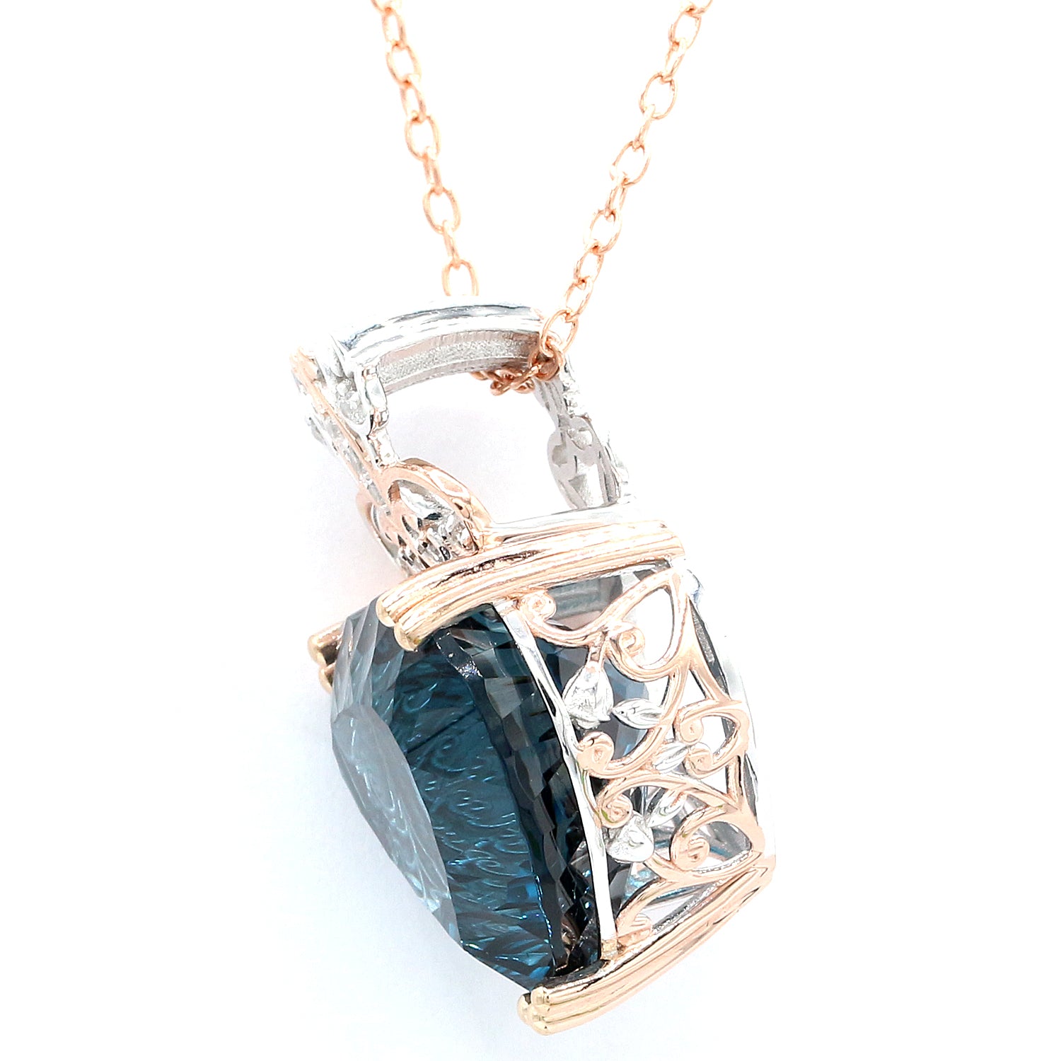 Limited Edition Gems en Vogue 28.89ctw Millennium Cut Imperial London Blue Topaz & White Zircon Honker Heart Pendant