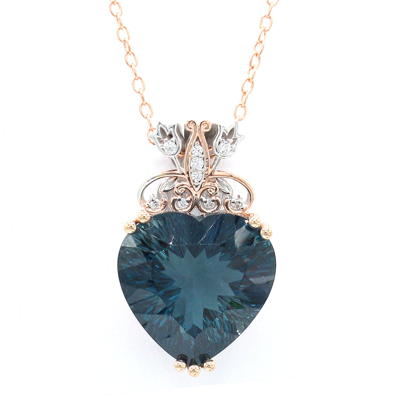 Limited Edition Gems en Vogue 28.89ctw Millennium Cut Imperial London Blue Topaz & White Zircon Honker Heart Pendant