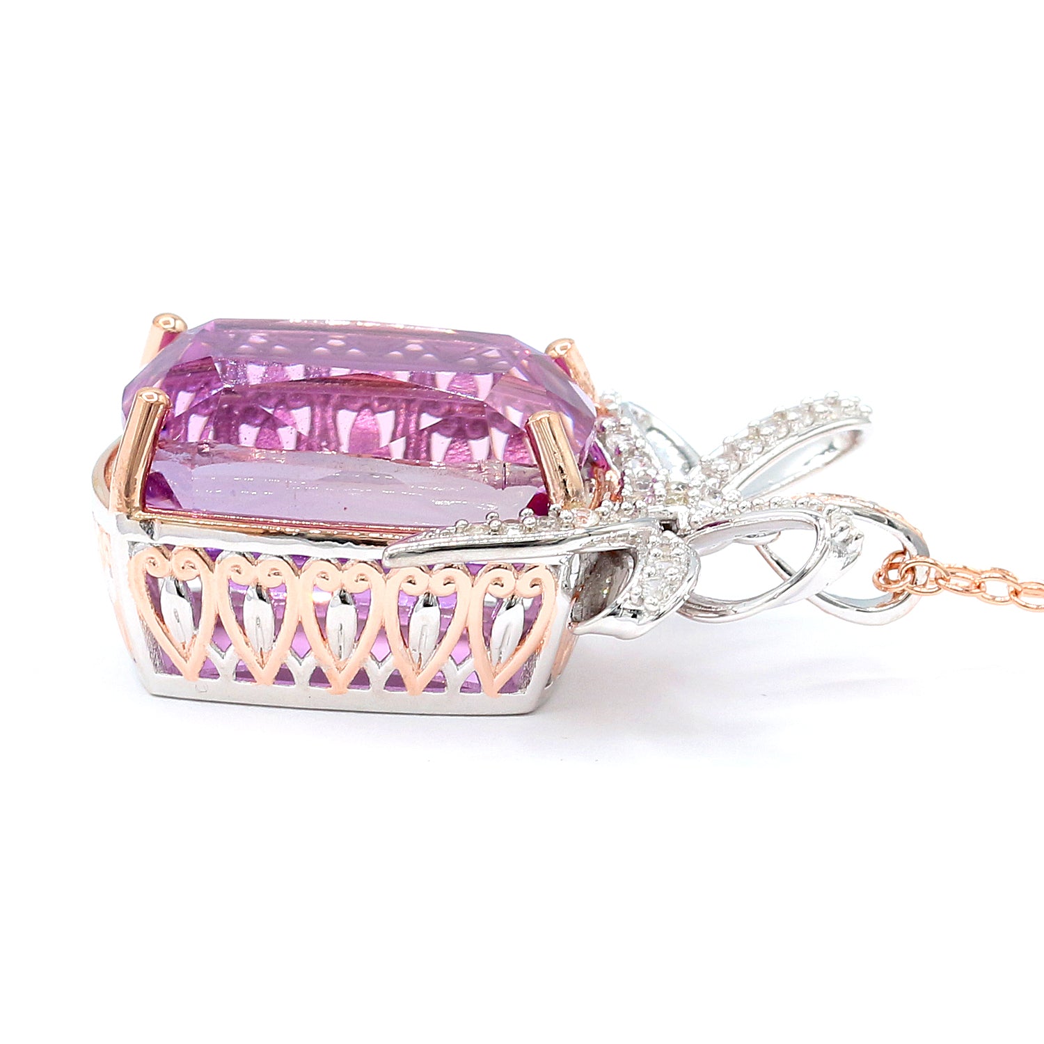 Limited Edition Gems en Vogue Luxe, One-of-a-Kind 26.61ctw Martha Rocha 5A Kunzite & White Zircon Bow Pendant