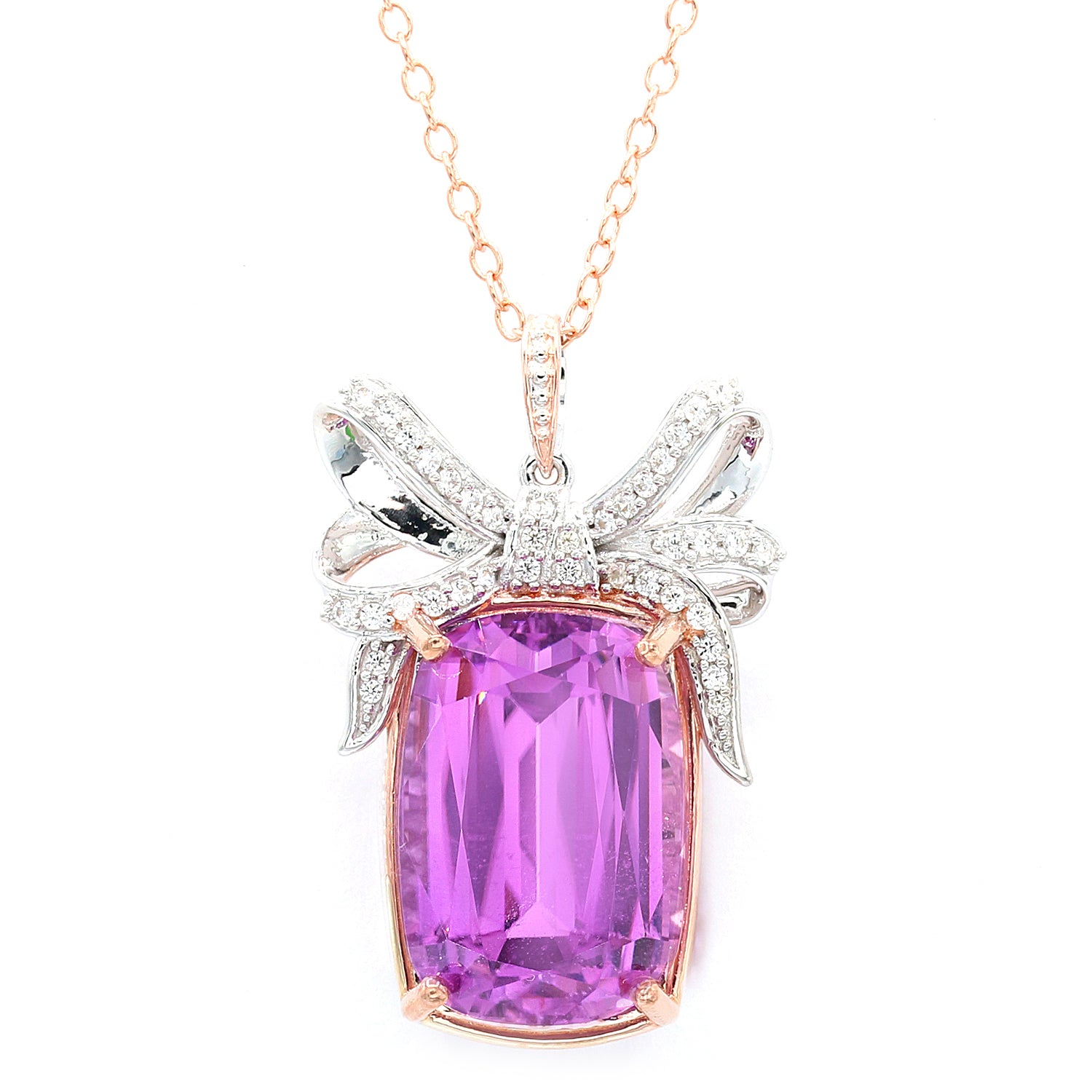 Limited Edition Gems en Vogue Luxe, One-of-a-Kind 26.61ctw Martha Rocha 5A Kunzite & White Zircon Bow Pendant