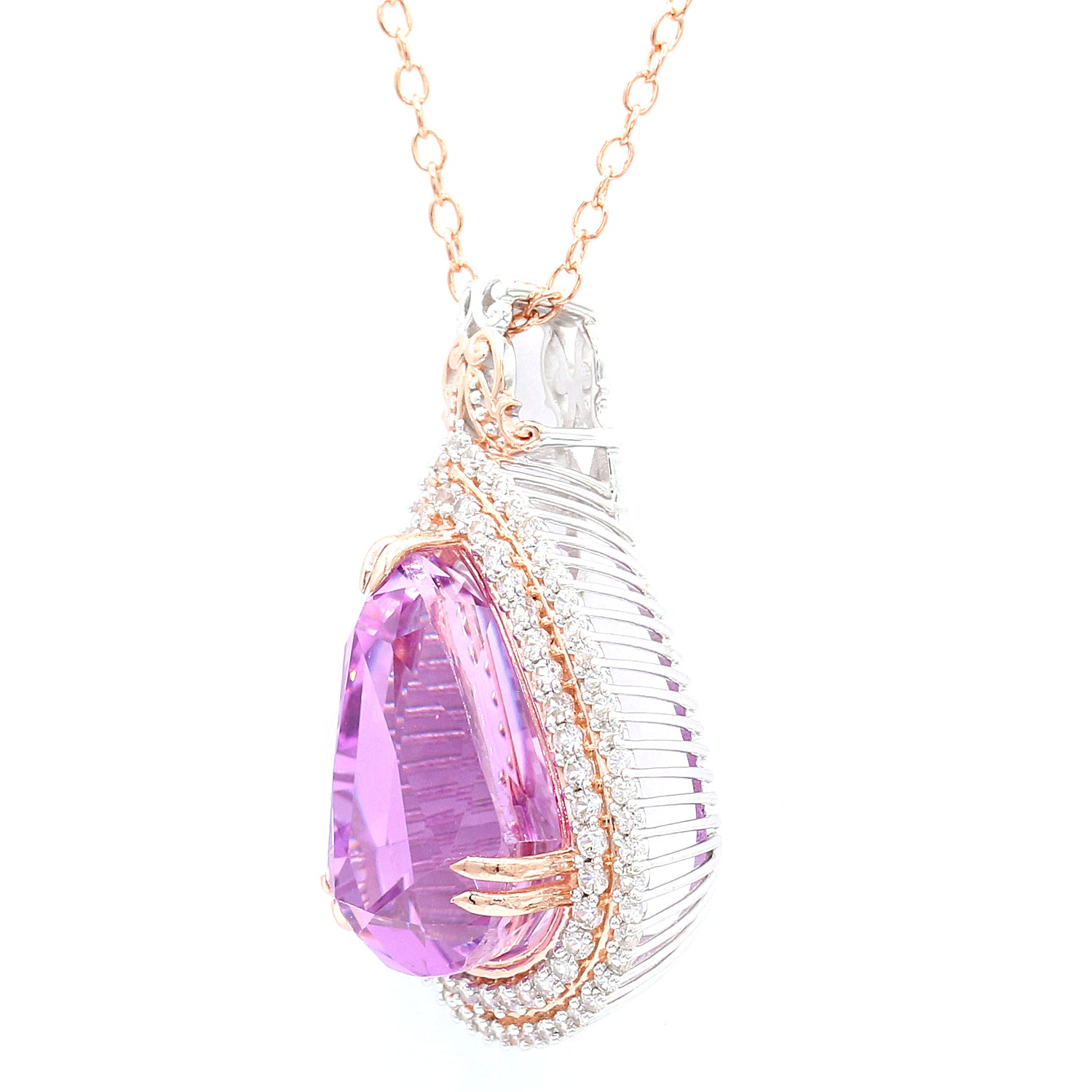 Limited Edition Gems en Vogue Luxe, One-of-a-Kind 24.46ctw Martha Rocha 5A Kunzite & White Zircon Double Halo Pendant