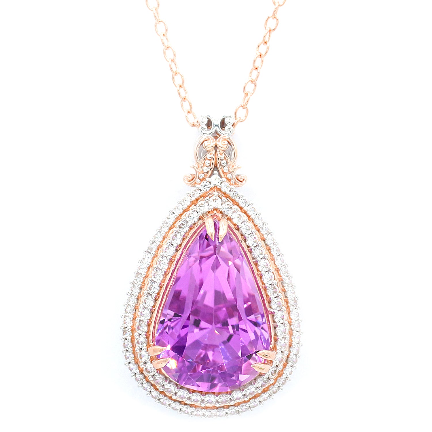 Limited Edition Gems en Vogue Luxe, One-of-a-Kind 24.46ctw Martha Rocha 5A Kunzite & White Zircon Double Halo Pendant