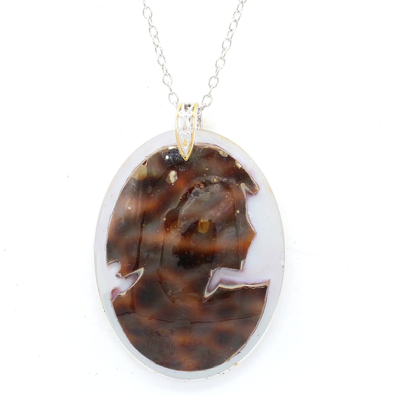 Gems en Vogue One-of-a-kind Tiger Shell Cameo "Lady" Pendant