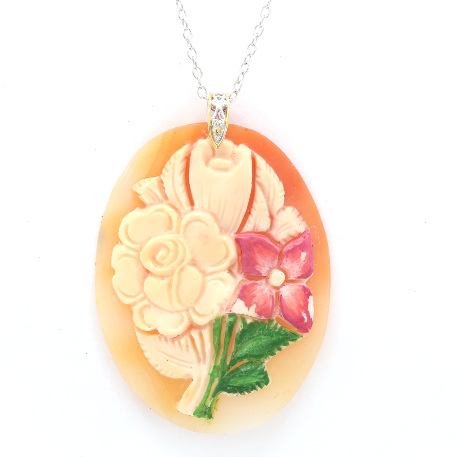 Gems en Vogue One-of-a-kind Oval Cameo "Painted Floral" Pendant