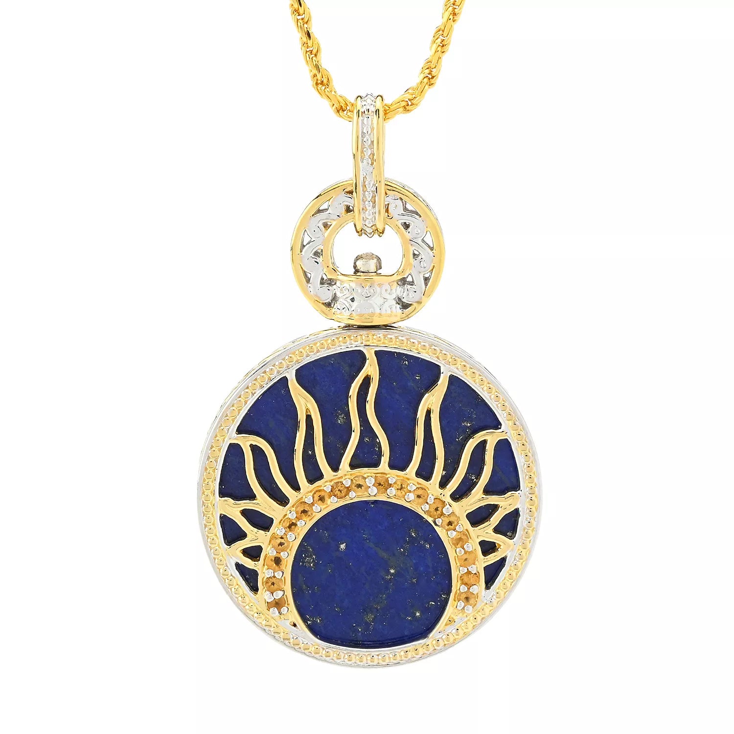 Gems en Vogue Lapis & Citrine Day & Night Moon & Star Pendant