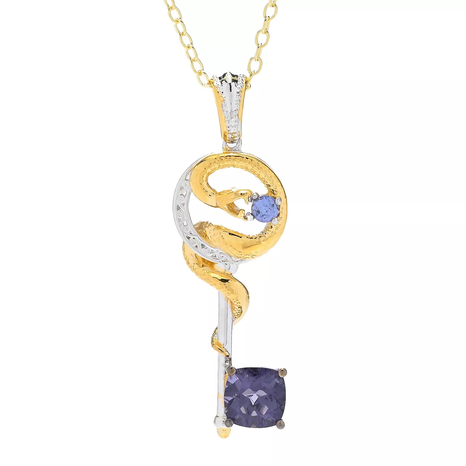 Gems en Vogue 1.53ctw Blue Amethyst & Tanzanite Snake Key Pendant