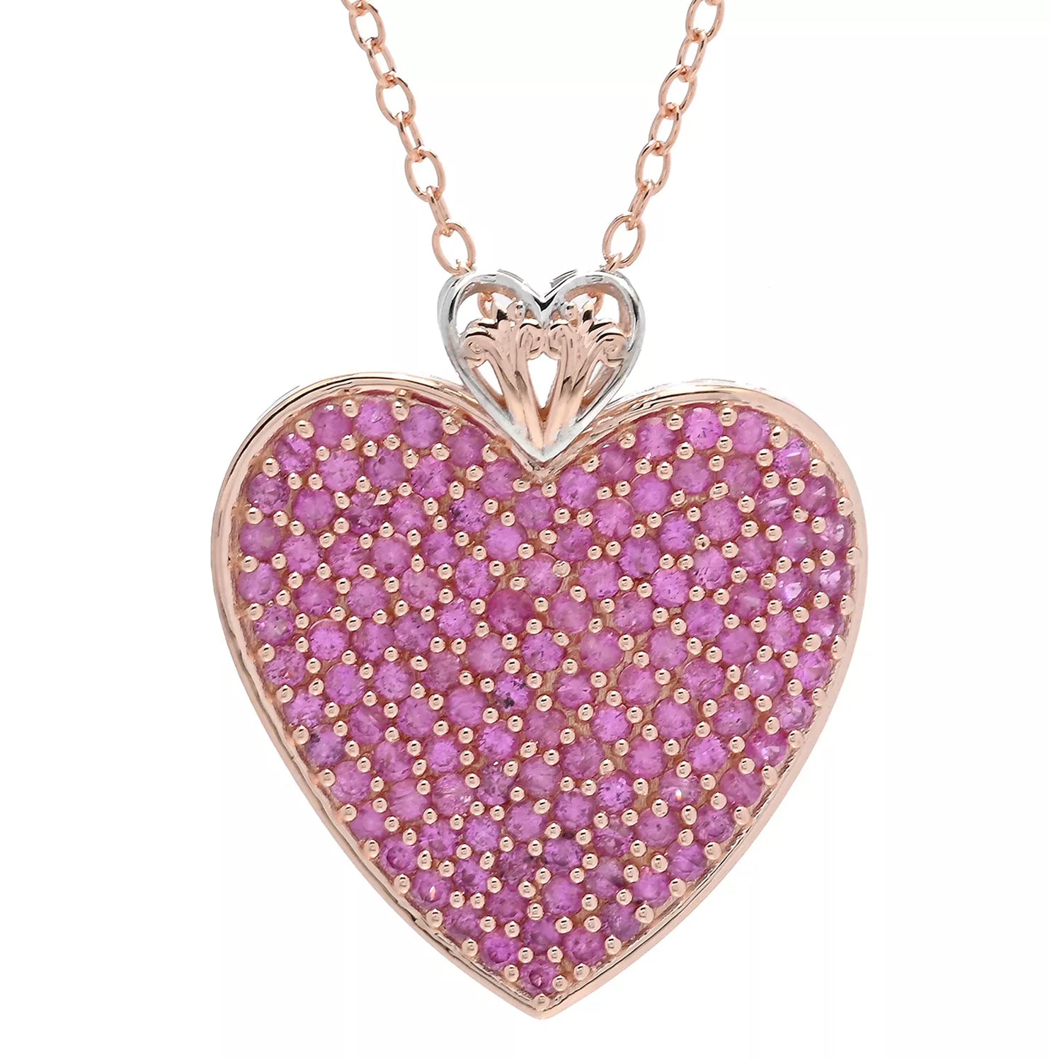 Gems en Vogue 2.40ctw Hot Pink Sapphire Wavy Heart Pendant