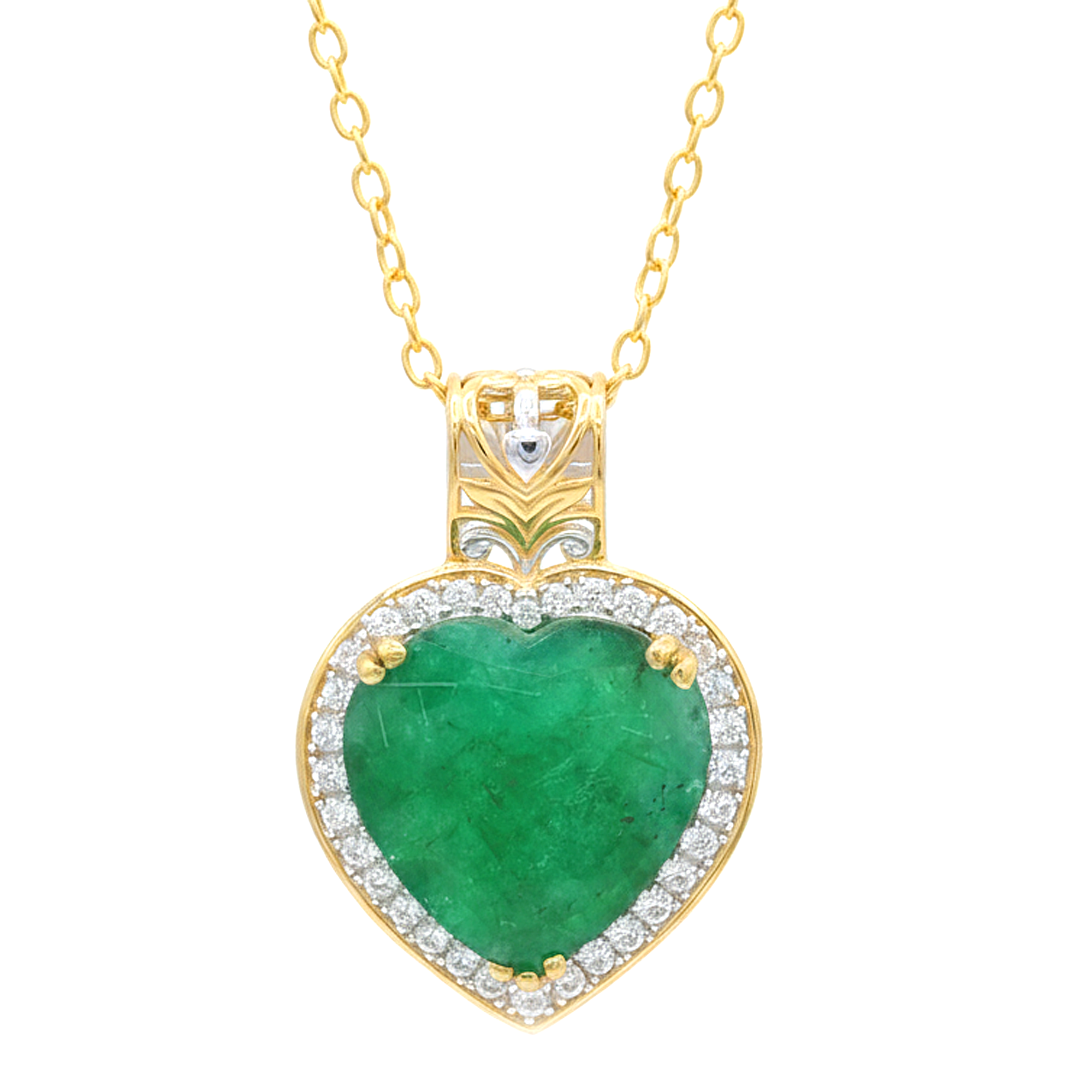 Gems en Vogue 24K Palladium Silver 9.92ctw Zambian Emerald & White Zircon Heart Pendant
