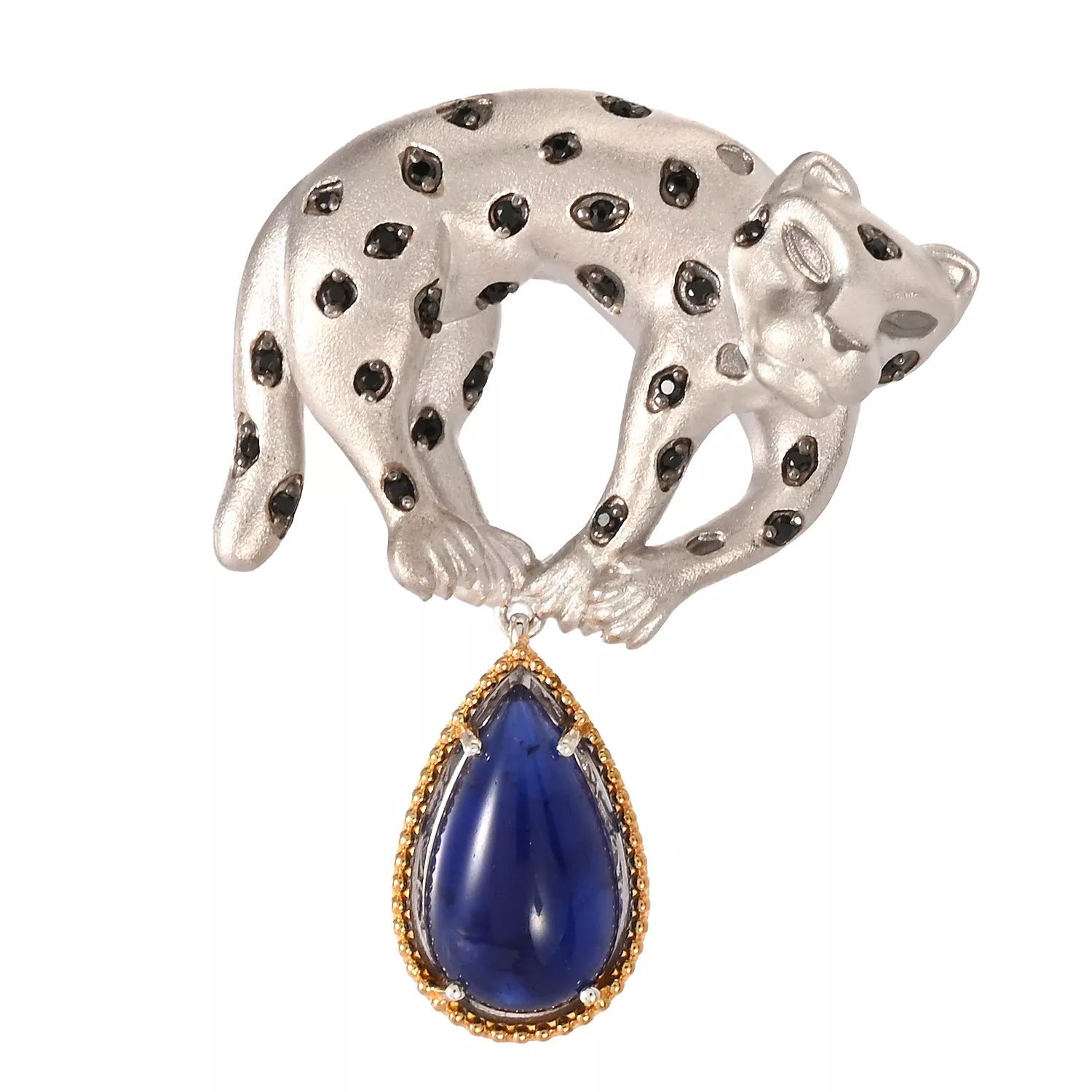 Gems en Vogue Sodalite & Black Spinel Panther Brooch