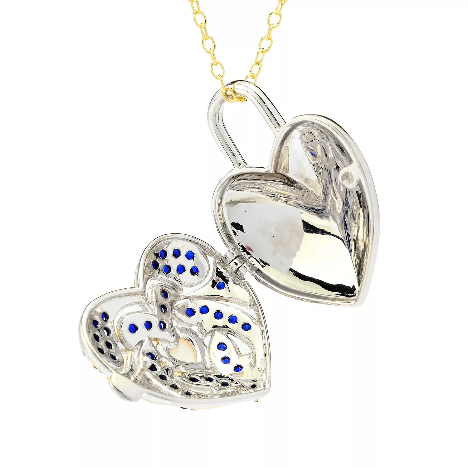 Gems en Vogue Heart Shape Ethiopian Opal & Cobalt Blue Spinel Locket Pendant