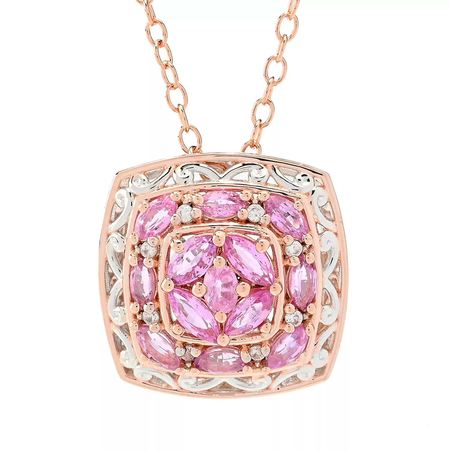 Gems en Vogue 1.64ctw Pink Sapphire & White Zircon Pendant