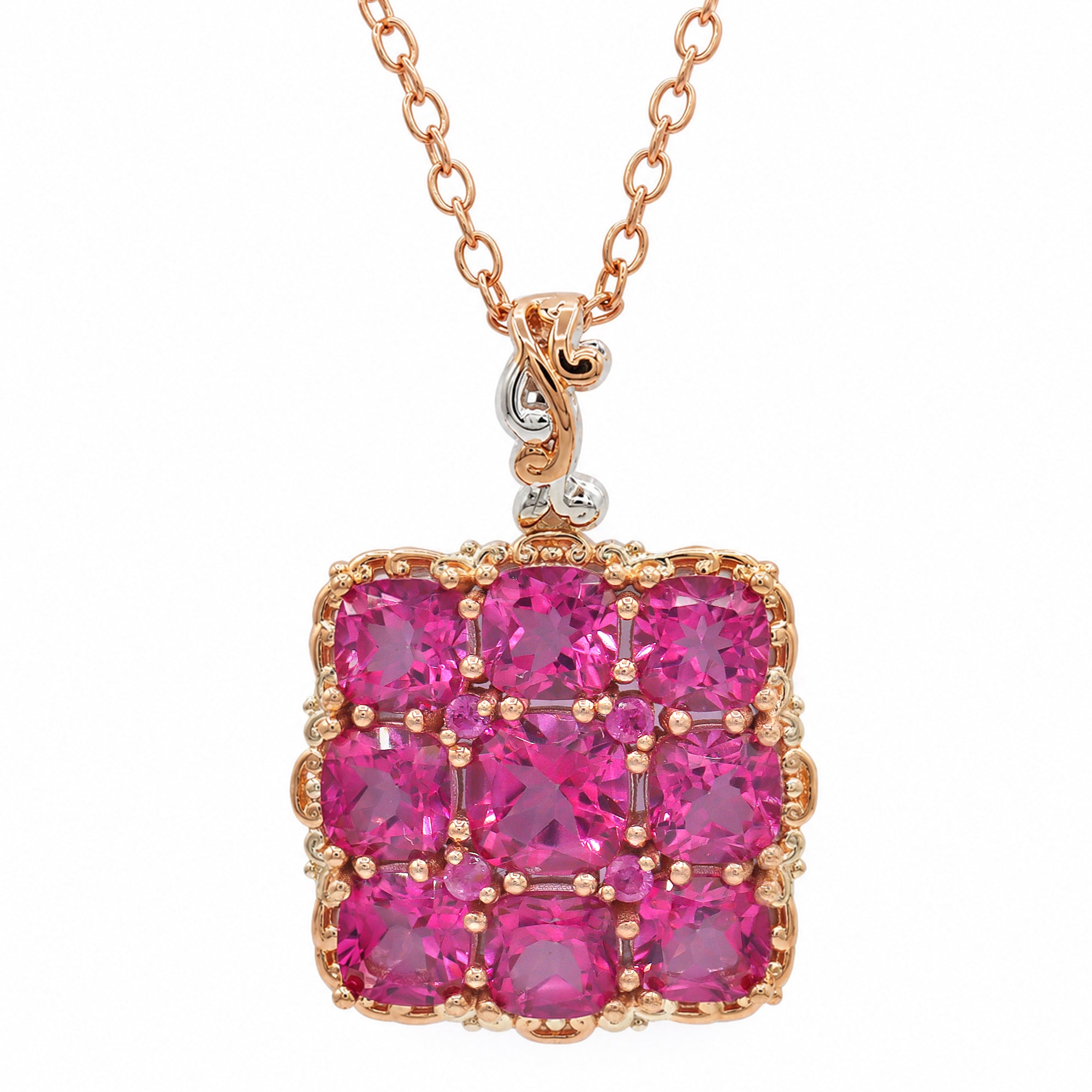 Gems en Vogue 18K Palladium Silver 6.62ctw Pink Topaz & Pink Sapphire Pendant