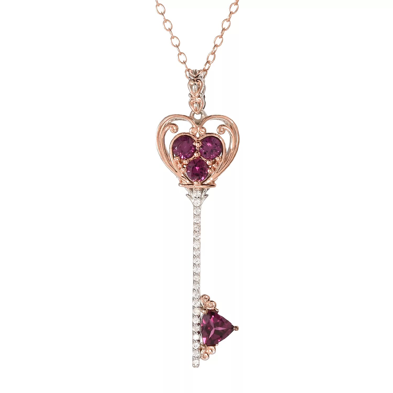 Gems en Vogue 1.95ctw Grape Garnet & White Zircon Key Pendant