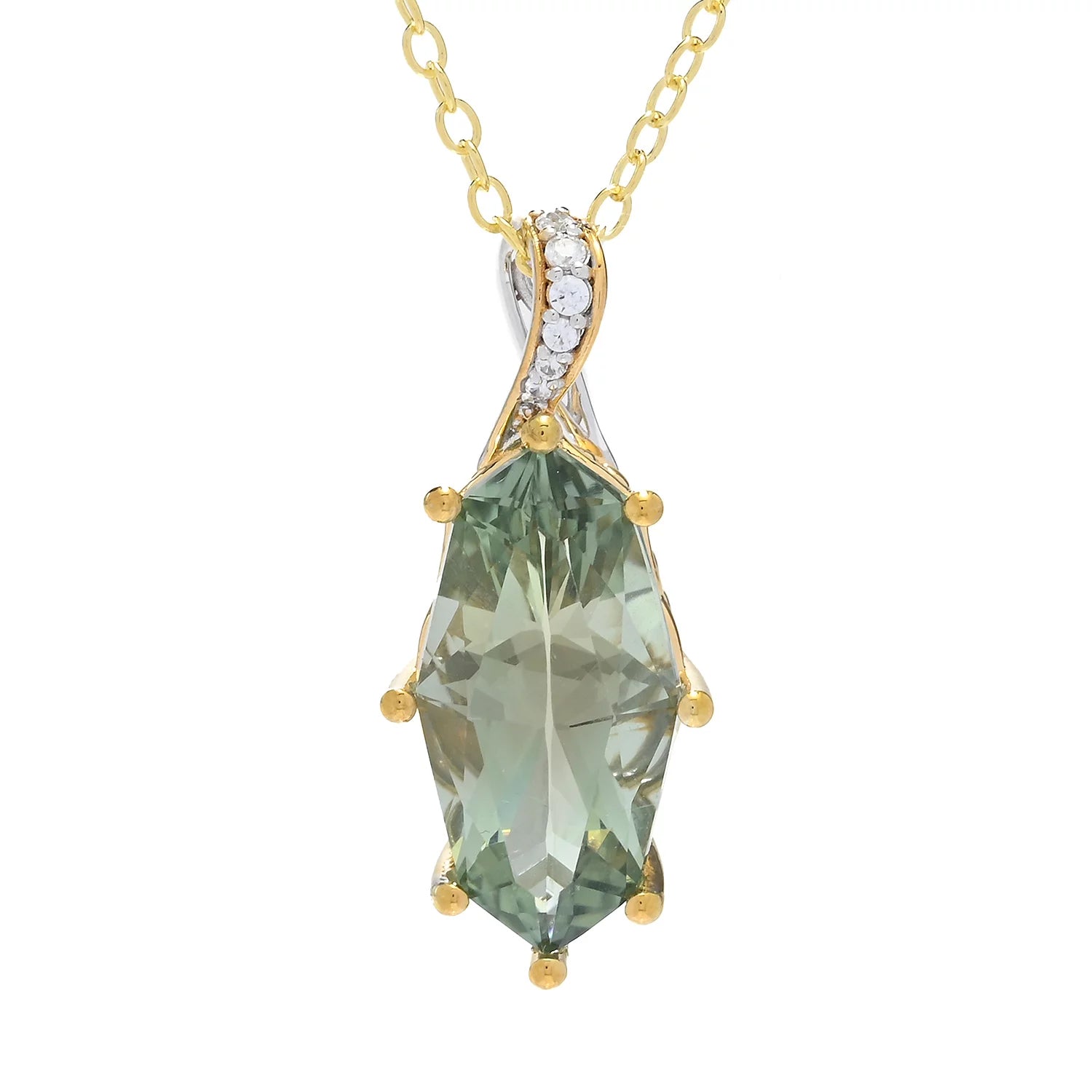 Gems en Vogue 7.08ctw Special Cut Prasiolite & White Zircon Pendant