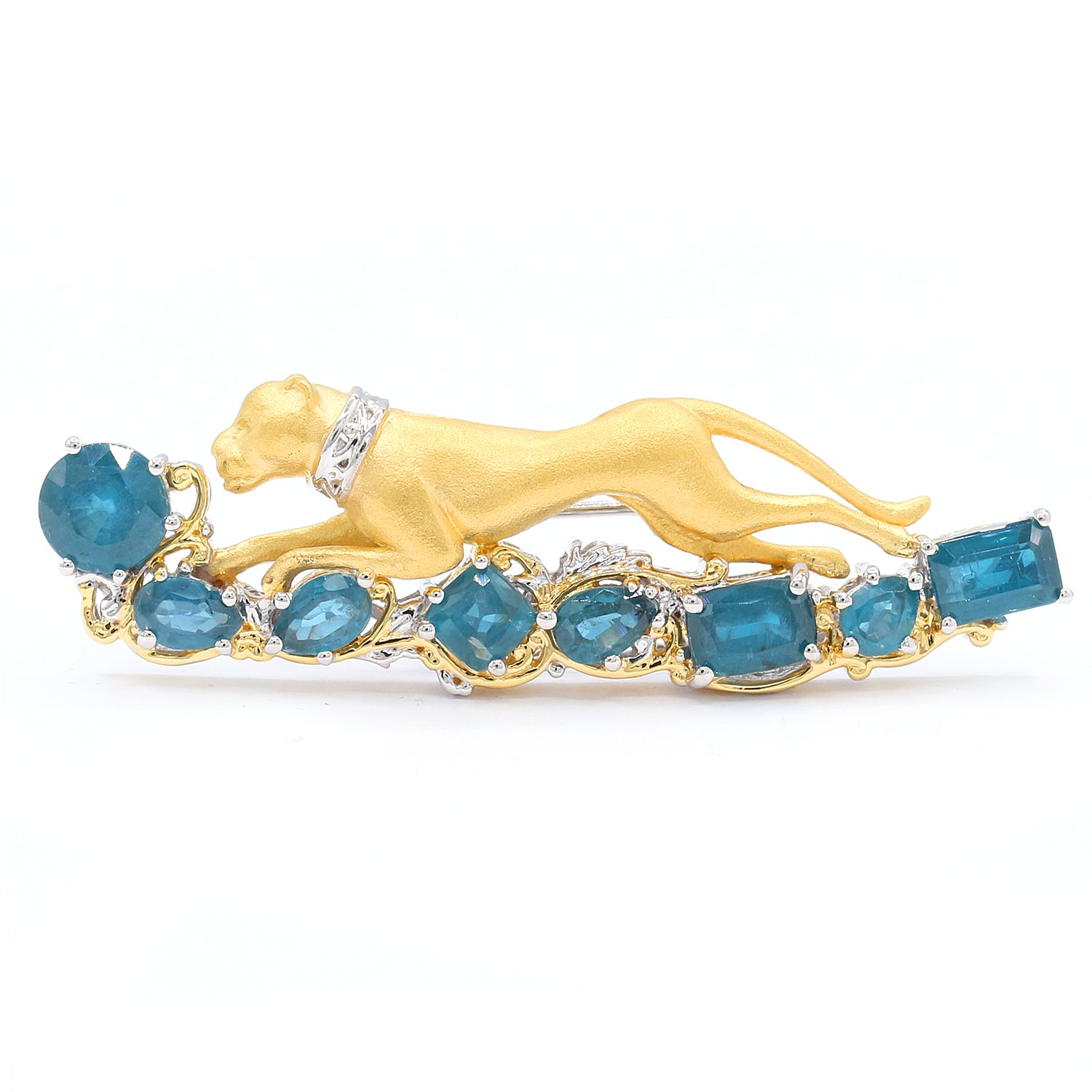 Gems en Vogue 6.81ctw Teal Kyanite Panther Brooch