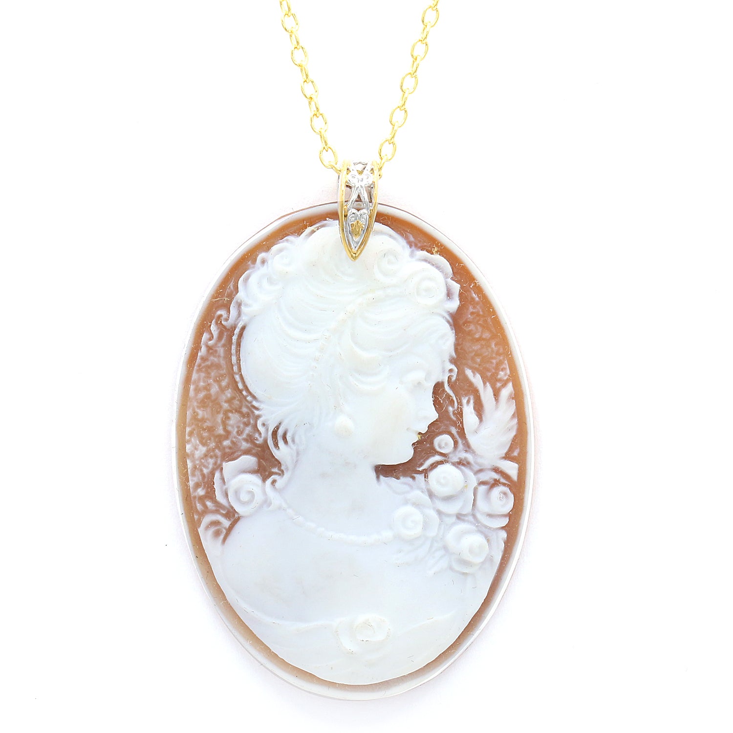 Gems en Vogue One-of-a-kind Brown Cameo Lady & Flower Pendant