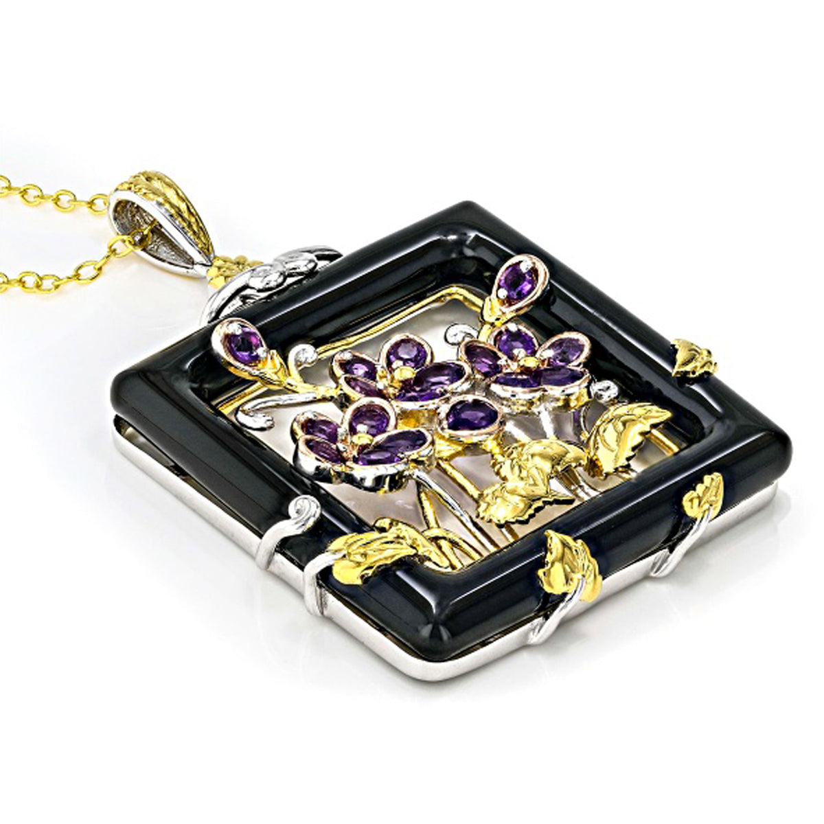 Gems en Vogue 24K Palladium Silver 1.64ctw Amethyst & Black Onyx Flower Pendant