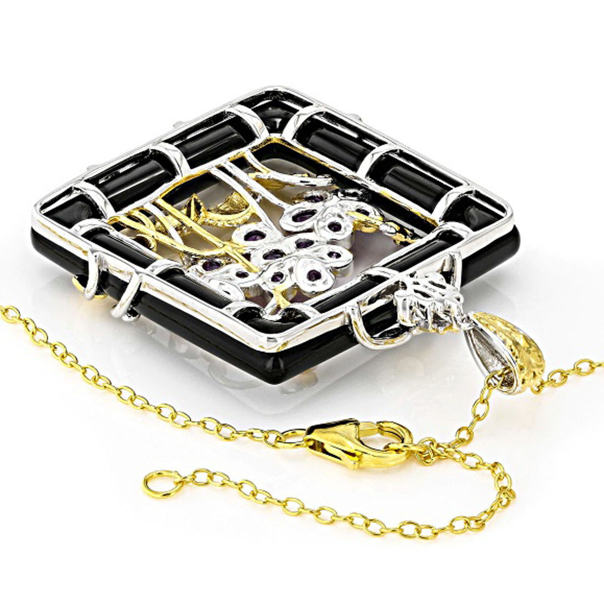 Gems en Vogue 24K Palladium Silver 1.64ctw Amethyst & Black Onyx Flower Pendant