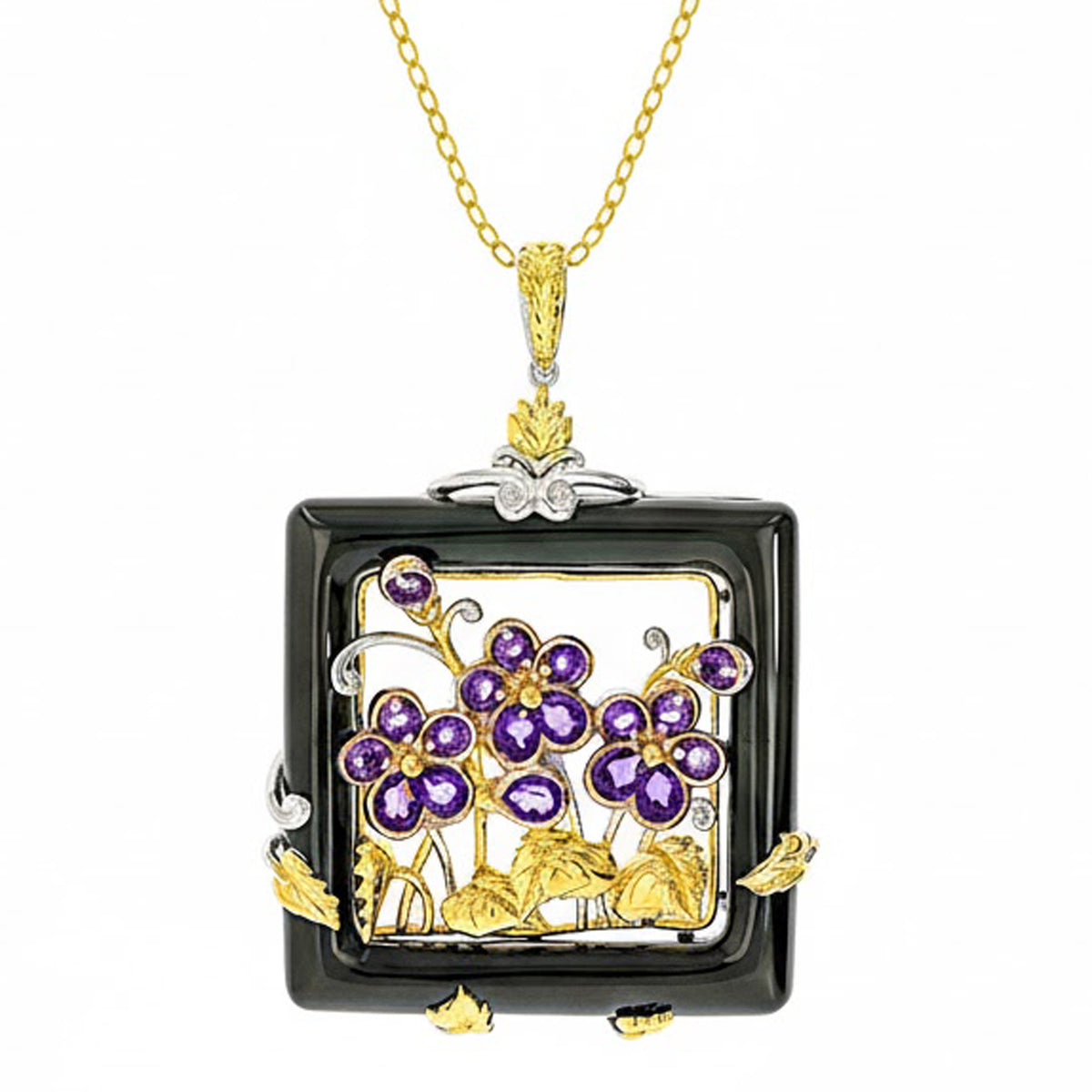 Gems en Vogue 24K Palladium Silver 1.64ctw Amethyst & Black Onyx Flower Pendant