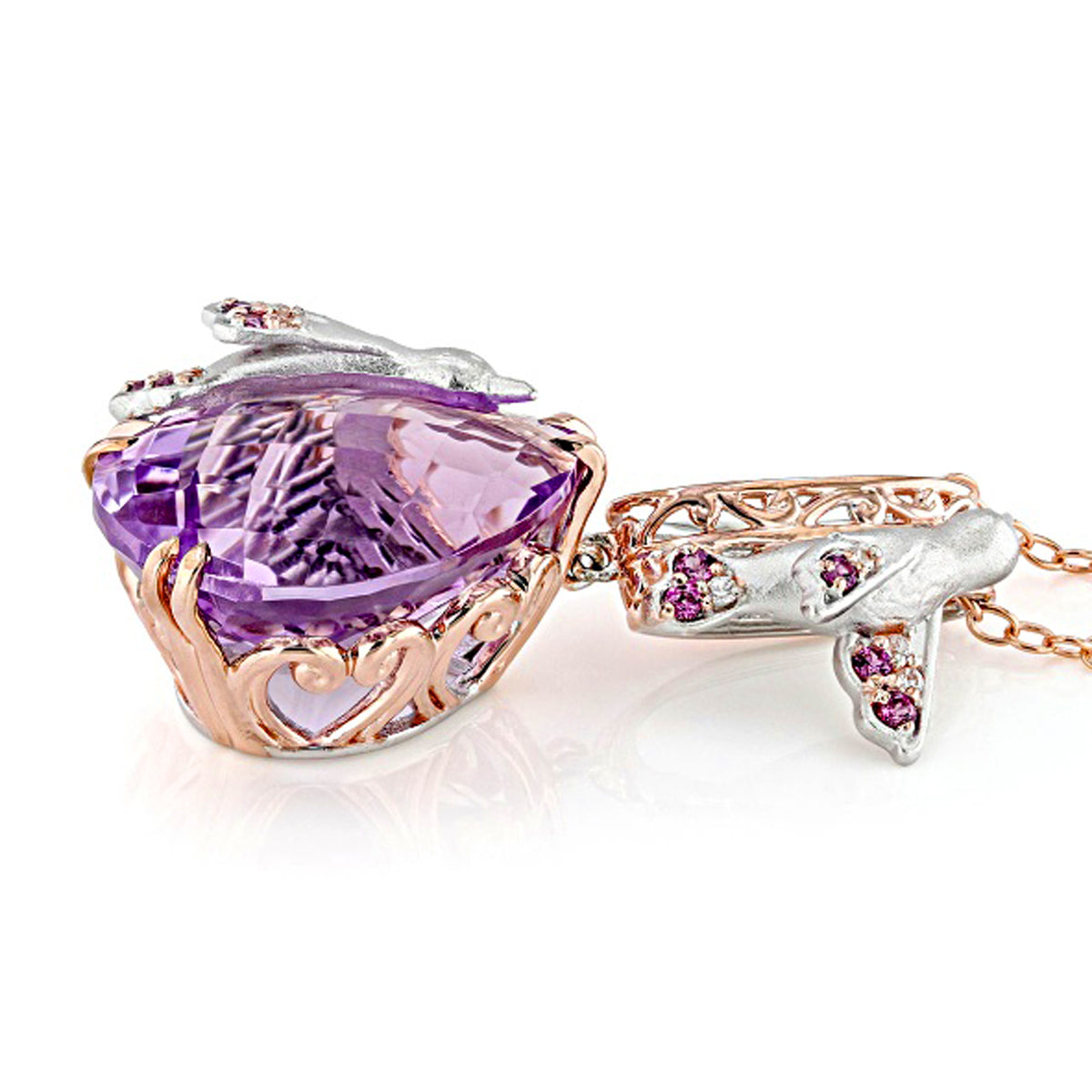Gems en Vogue 18K Palladium Silver 17.71ctw Pink Amethyst & Rhodolite Garnet Bird Pendant