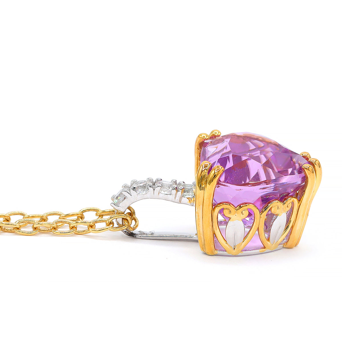 Couture Gems One-of-a-Kind 24K Palladium Silver 12.44ctw Heart Shape Martha Rocha 5A Kunzite & White Zircon Pendant
