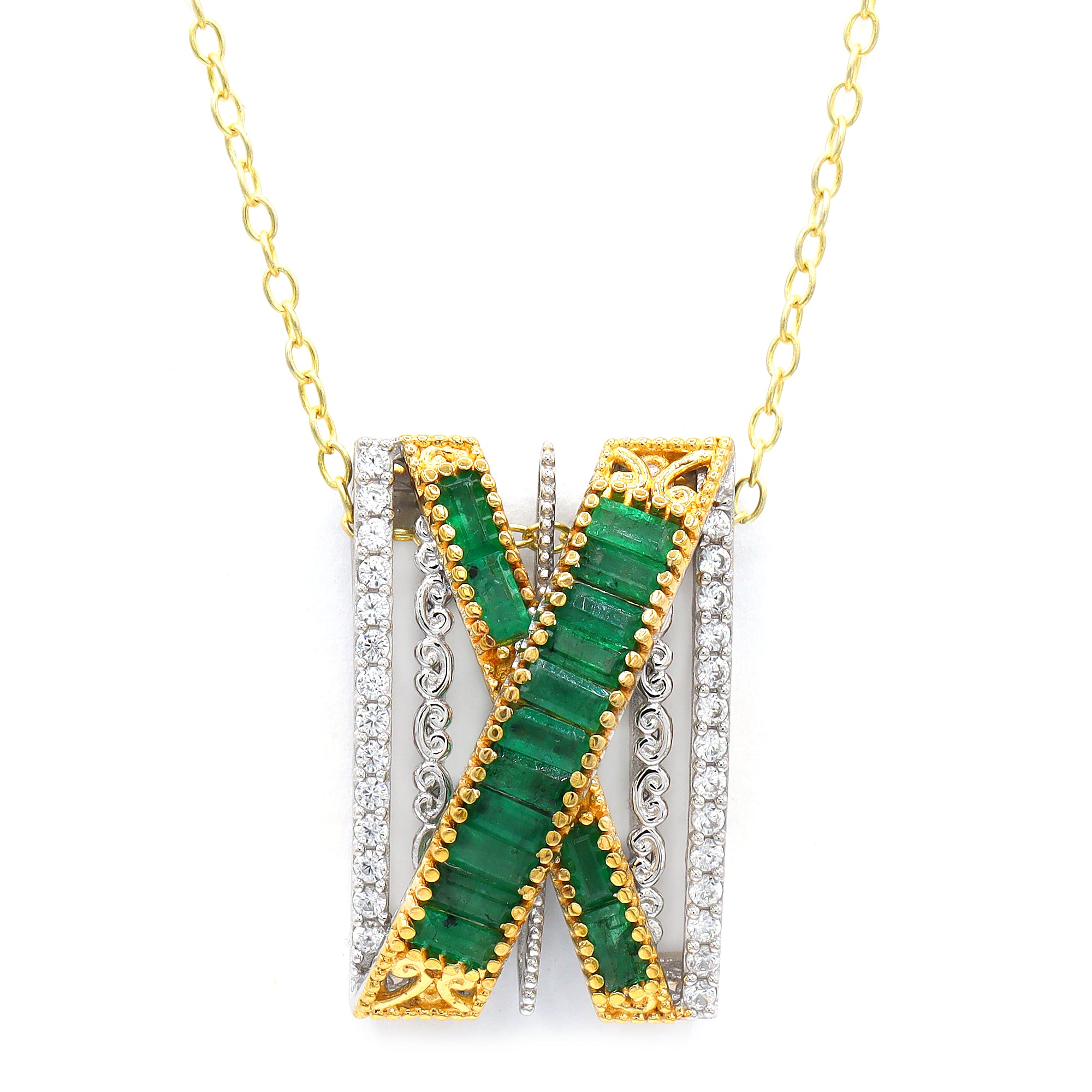 Gems en Vogue 24K Palladium Silver 2.85ctw Grizzly Emerald & White Zircon Highway Pendant