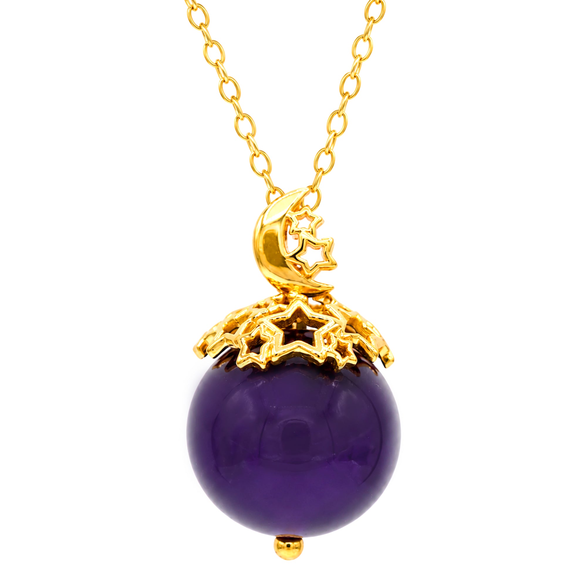 Gems en Vogue 24K Palladium Silver Amethyst Bead Star & Moon Pendant