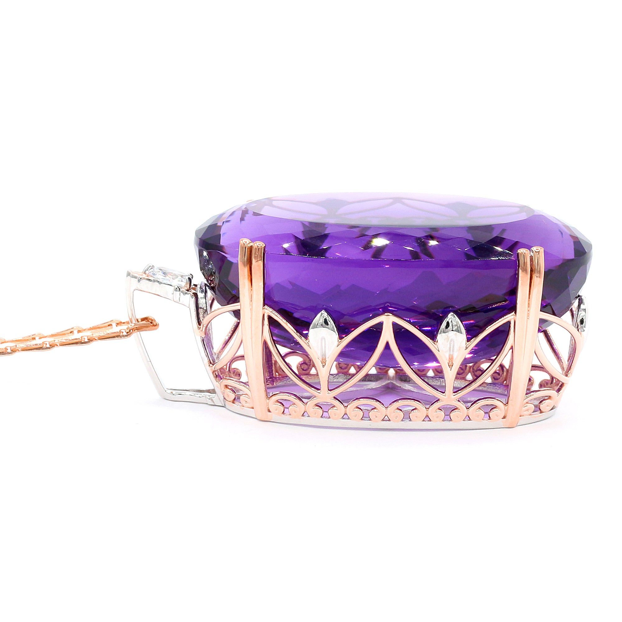Couture Gems One-of-a-kind 18K Palladium Silver 132.99ctw Tanzanian Amethyst & White Zircon Honker Pendant