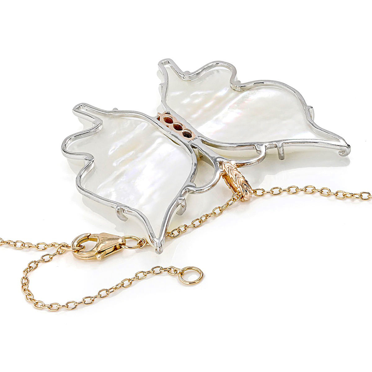 Gems en Vogue 18K Palladium Silver White Mother-of-Pearl & Pink Spinel Butterfly Pendant