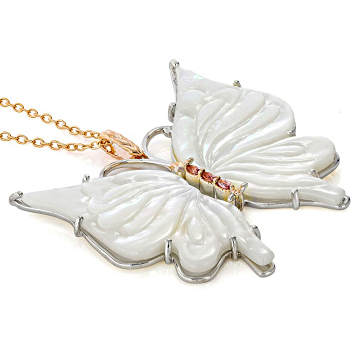 Gems en Vogue 18K Palladium Silver White Mother-of-Pearl & Pink Spinel Butterfly Pendant