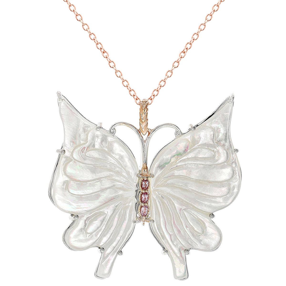 Gems en Vogue 18K Palladium Silver White Mother-of-Pearl & Pink Spinel Butterfly Pendant