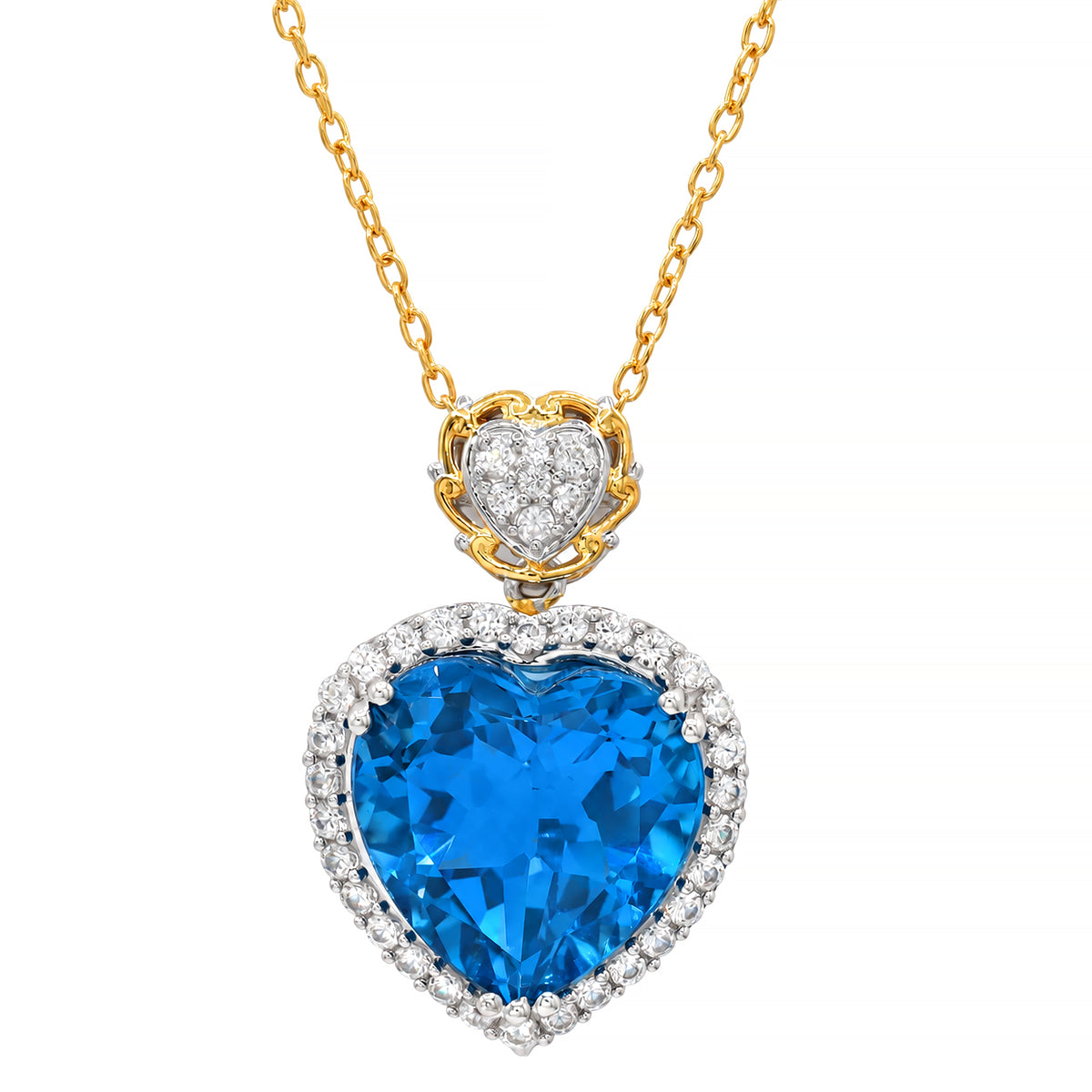 Gems en Vogue 24K Palladium Silver 17.54ctw Heart Shape Kashmir Blue Topaz & White Zircon Pendant