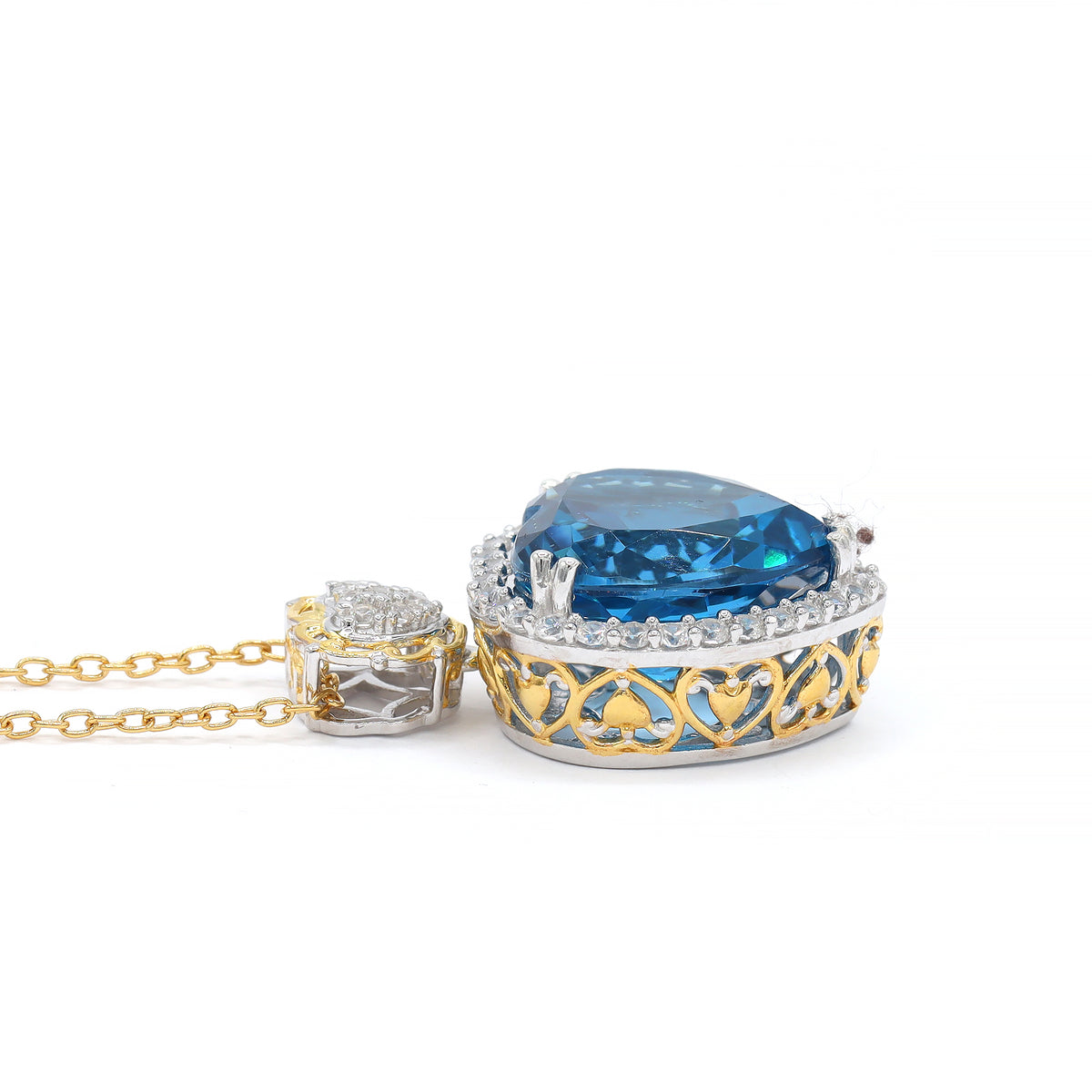 Gems en Vogue 24K Palladium Silver 17.54ctw Heart Shape Kashmir Blue Topaz & White Zircon Pendant