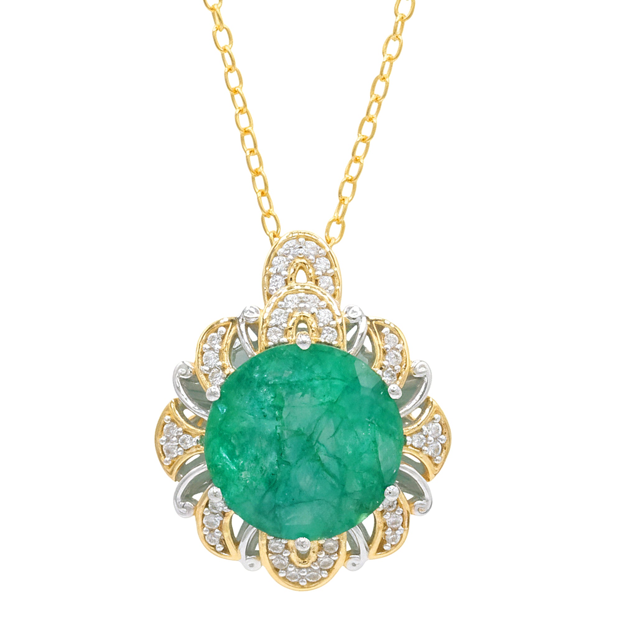 Gems en Vogue 24K Palladium Silver 10.38ctw Zambian Emerald & White Zircon Pendant