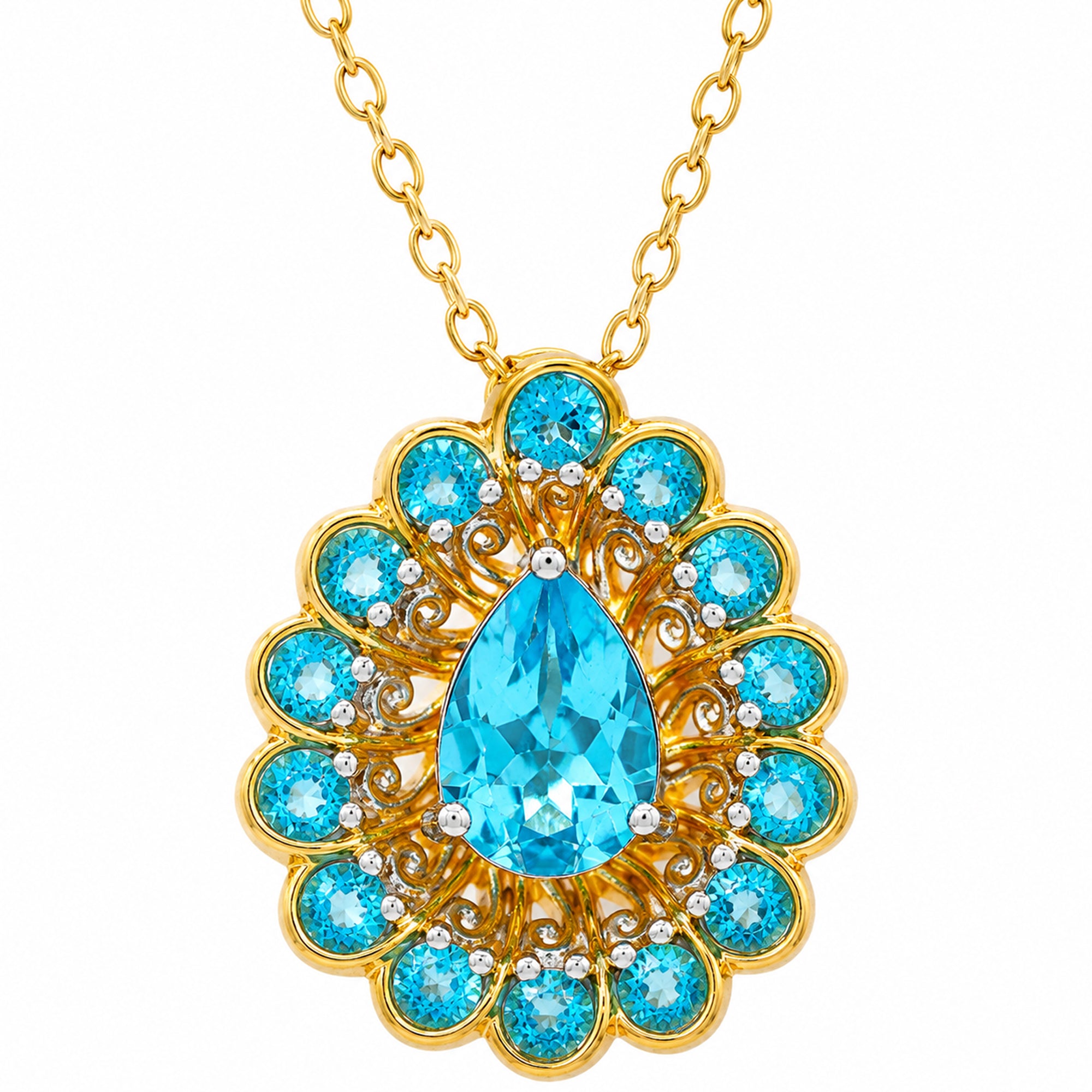 Gems en Vogue Pendentif double auréole en topaze Paraïba et zircon blanc de 2,00 ct